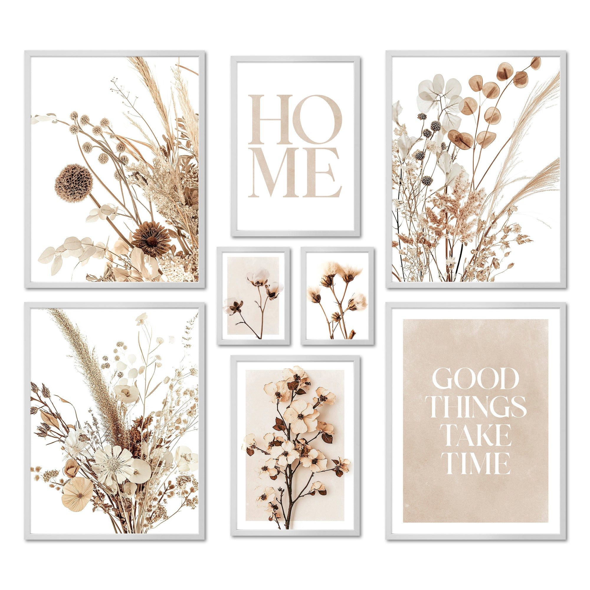 Bilder-Collage Poster Set - Beige Dried Flowers - Deko Wandbilder beige, trockenblume
