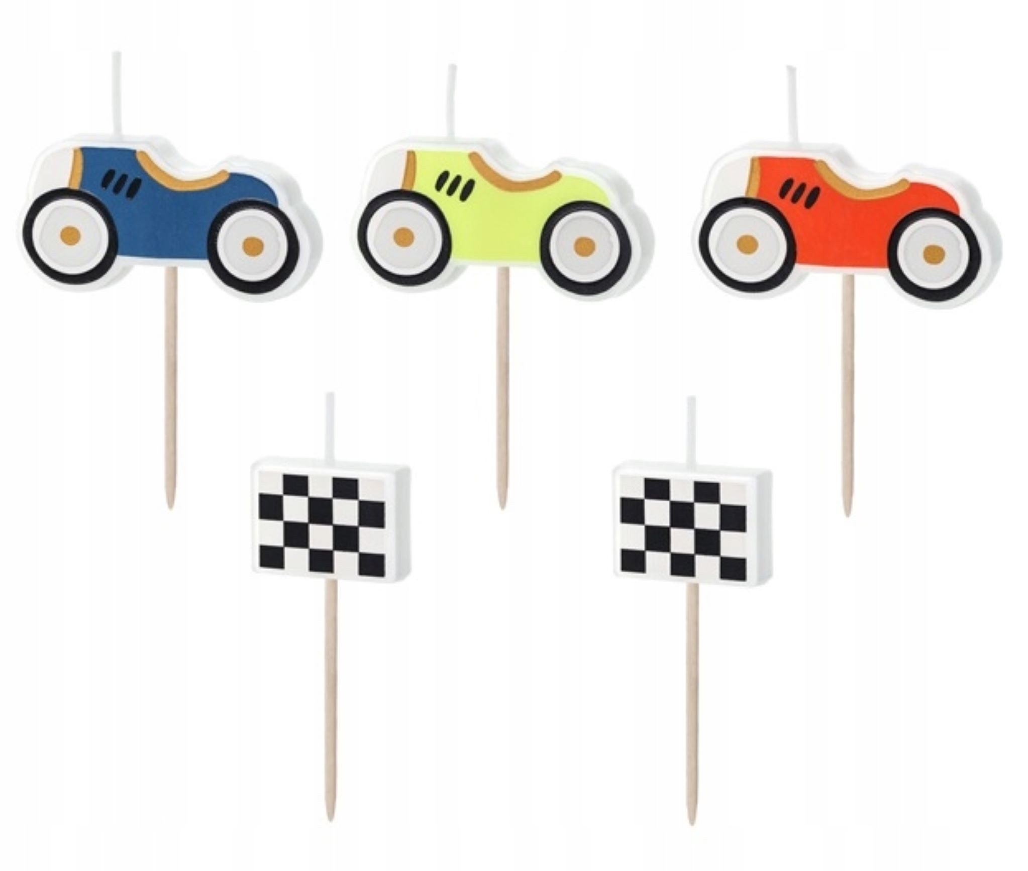partydeco Geburtstagskerze PartyDeco Rennauto Tortenkerzen Set - 5 Stück, Kindergeburtstage!