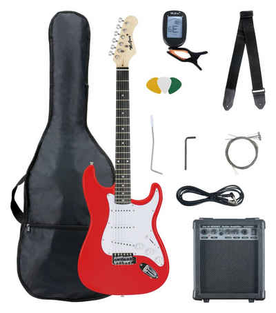 McGrey E-Gitarre »Rockit ST Komplettset E-Gitarre SET(8-teiliges Anfängerset mit Gitarre, Verstärker, Ersatzsaiten, Gitarrentasche, Stimmgerät, Plektren, Gurt und Gitarrenkabel)«, Flexible Einstellungen