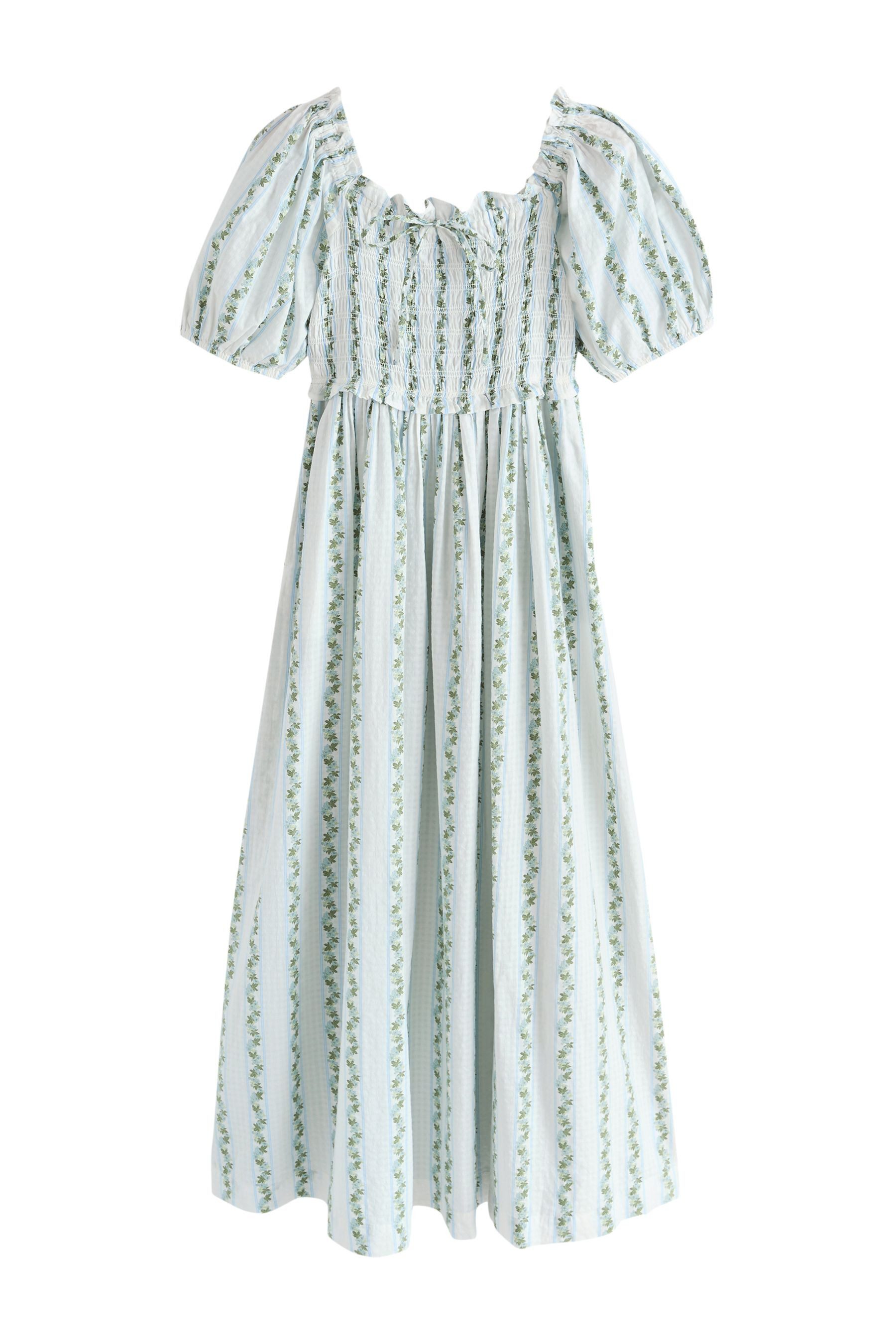 Next Midikleid Gerafftes Midikleid mit Puffärmeln (1-tlg)