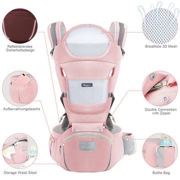 GOOLOO Bauchtrage Babytrage Rückentrage für Babys & Kleinkinder rosa (Verstellbare atmungsaktive Babytrage, 1-tlg., 1-st), leichte Babytrage mit Hüftsitz