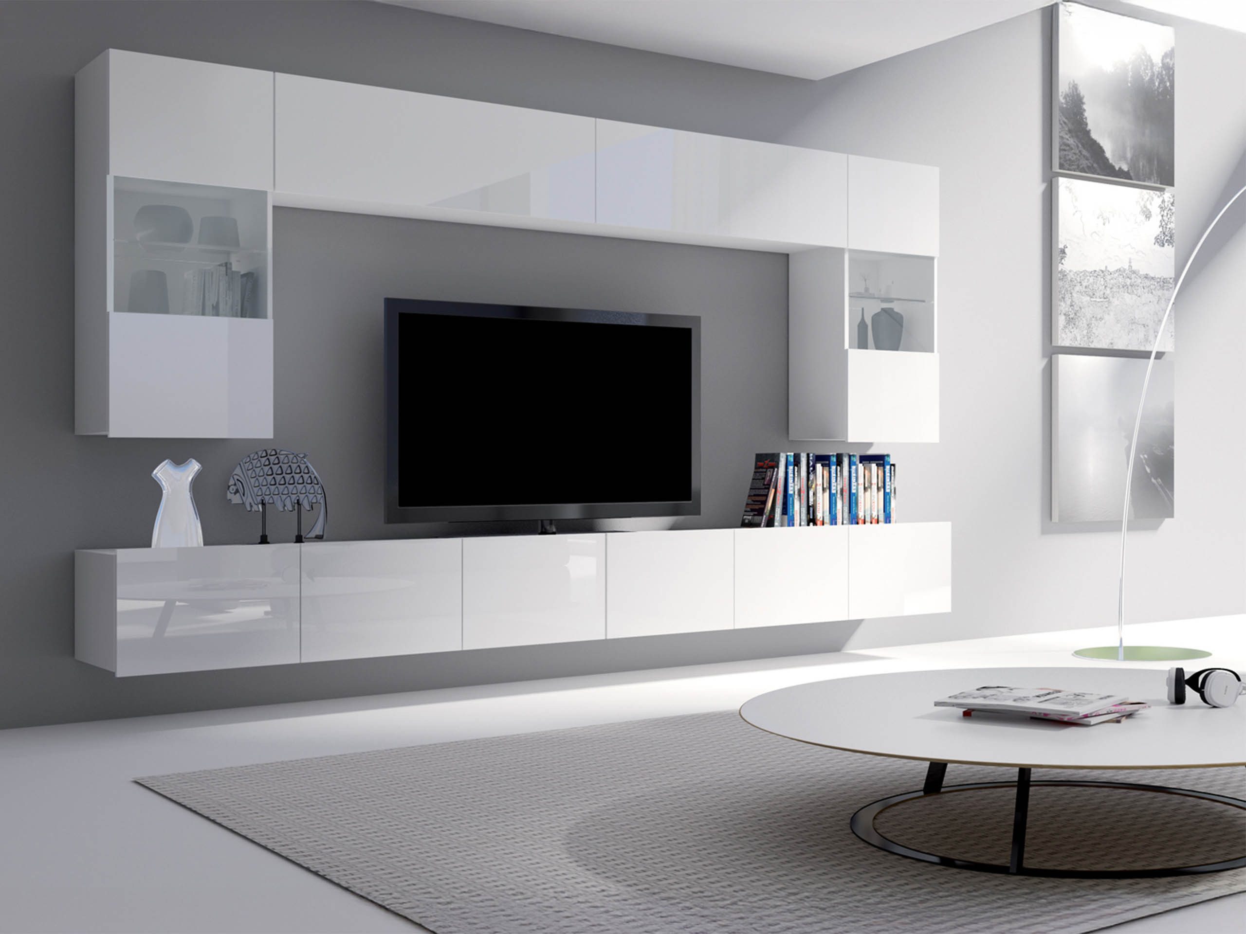 MIRJAN24 Wohnwand Calabrini I, (6er-Set, 2x TV-Lowboard, 2x Wandregal, 2x Hängevitrine), LED-Beleuchtung als Option