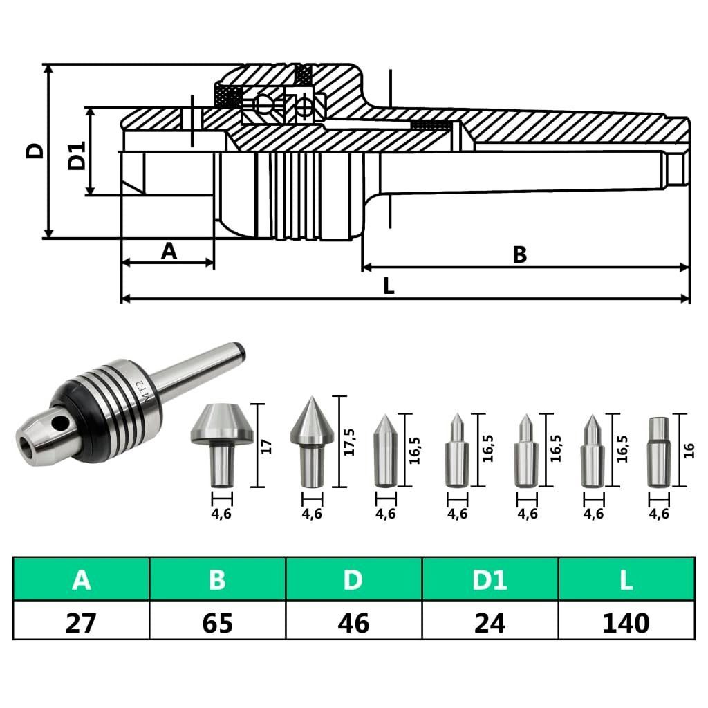 Set Körnerspitze Schraubzwinge Mitlaufende MT2 10-tlg. vidaXL