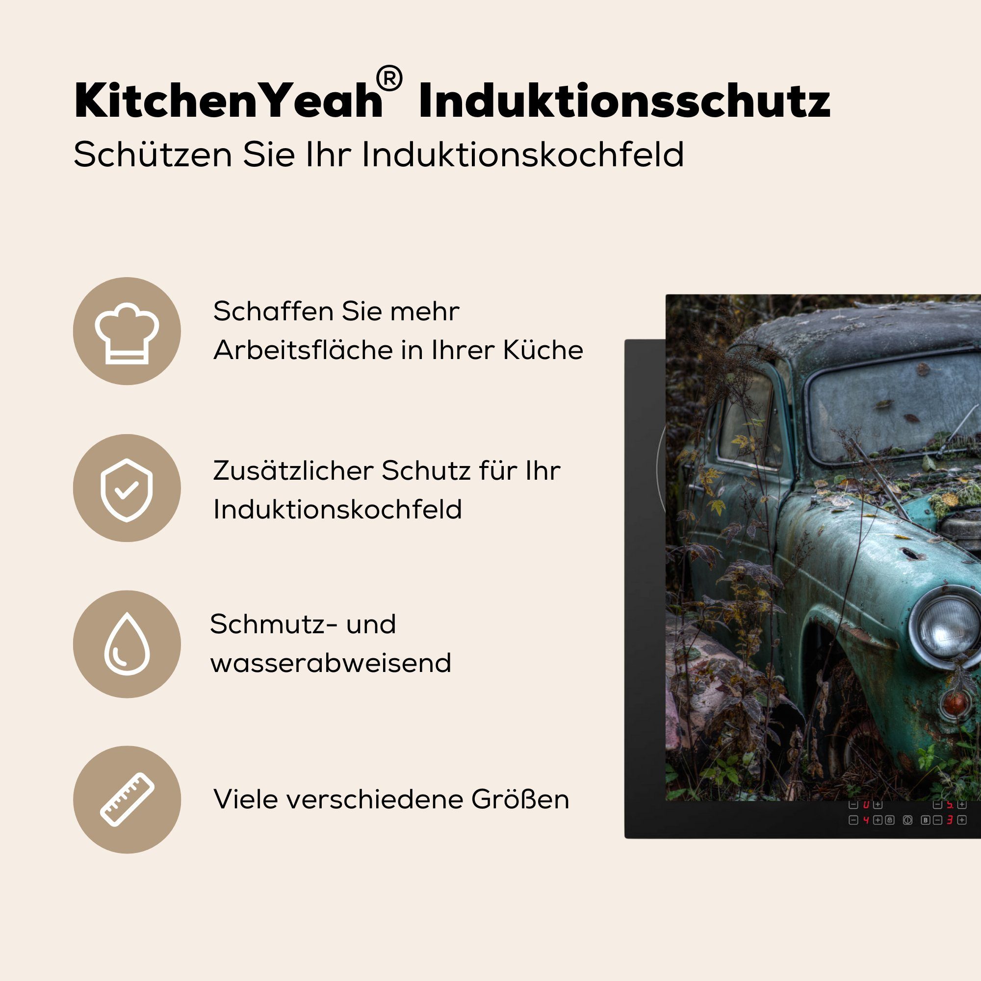 MuchoWow Herdblende-/Abdeckplatte Auto tlg), Vinyl, 81x52 cm, im Schutz küche, Induktionskochfeld die Ceranfeldabdeckung (1 Gebüsch, für