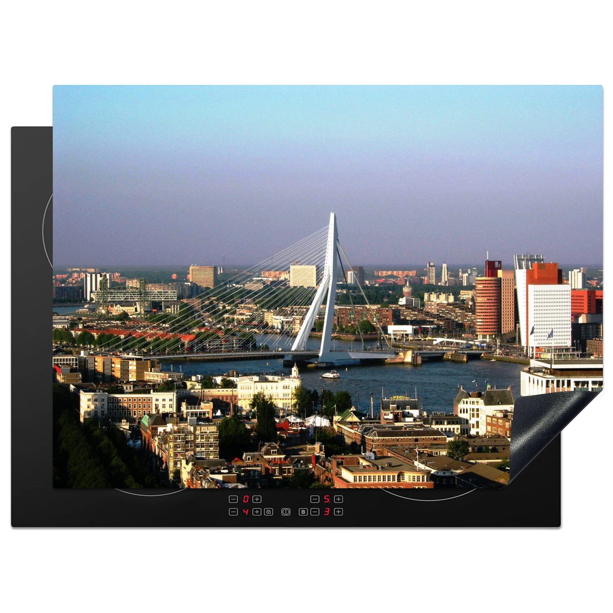 MuchoWow Herdblende-/Abdeckplatte Luftaufnahme der Erasmusbrücke Rotterdam, die (1 Induktionskochfeld 71x52 in für küche, cm, Ceranfeldabdeckung Vinyl, tlg), Schutz