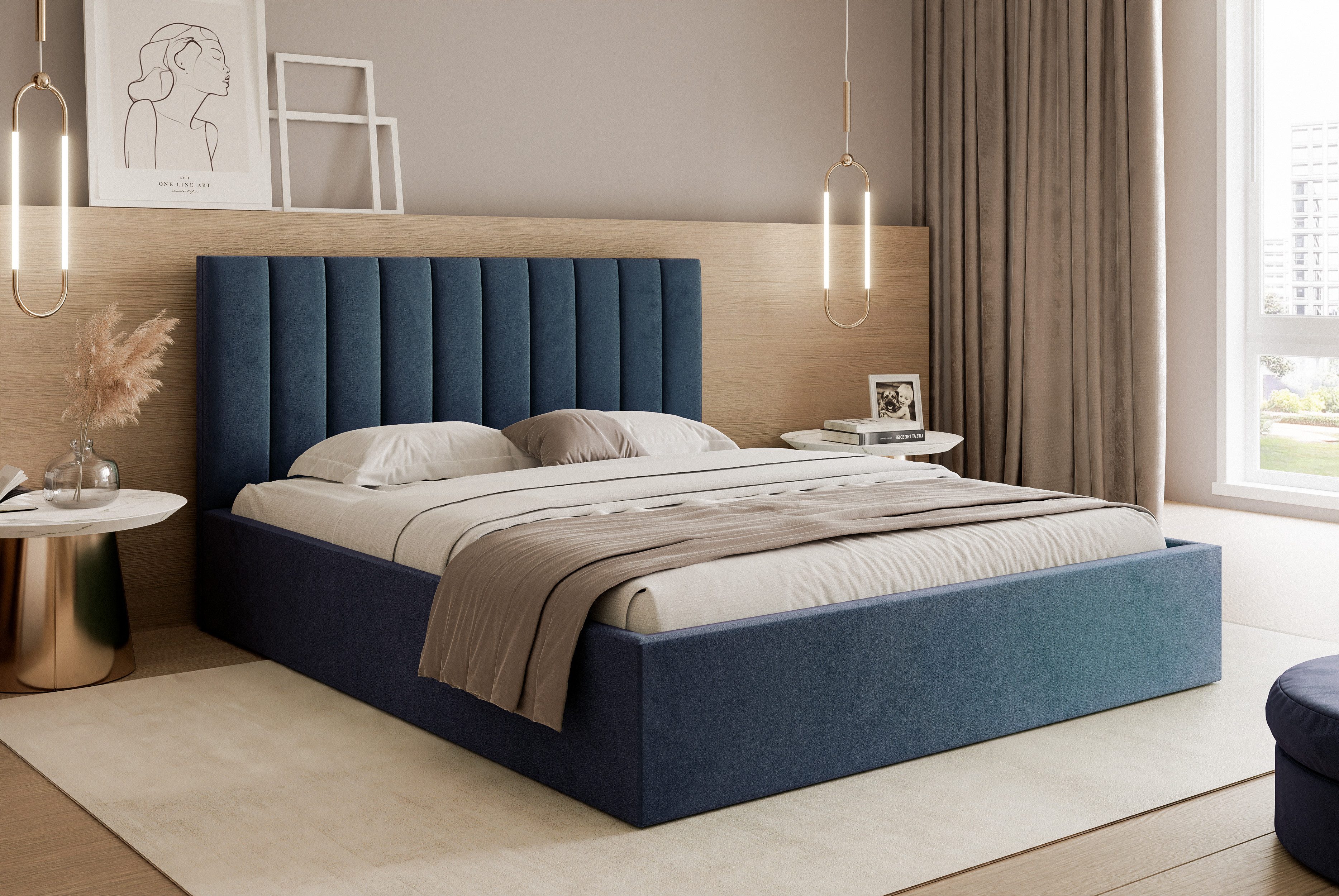 Goldstoff Polsterbett Modernes Bett mit Stauraum günstig online kaufen
