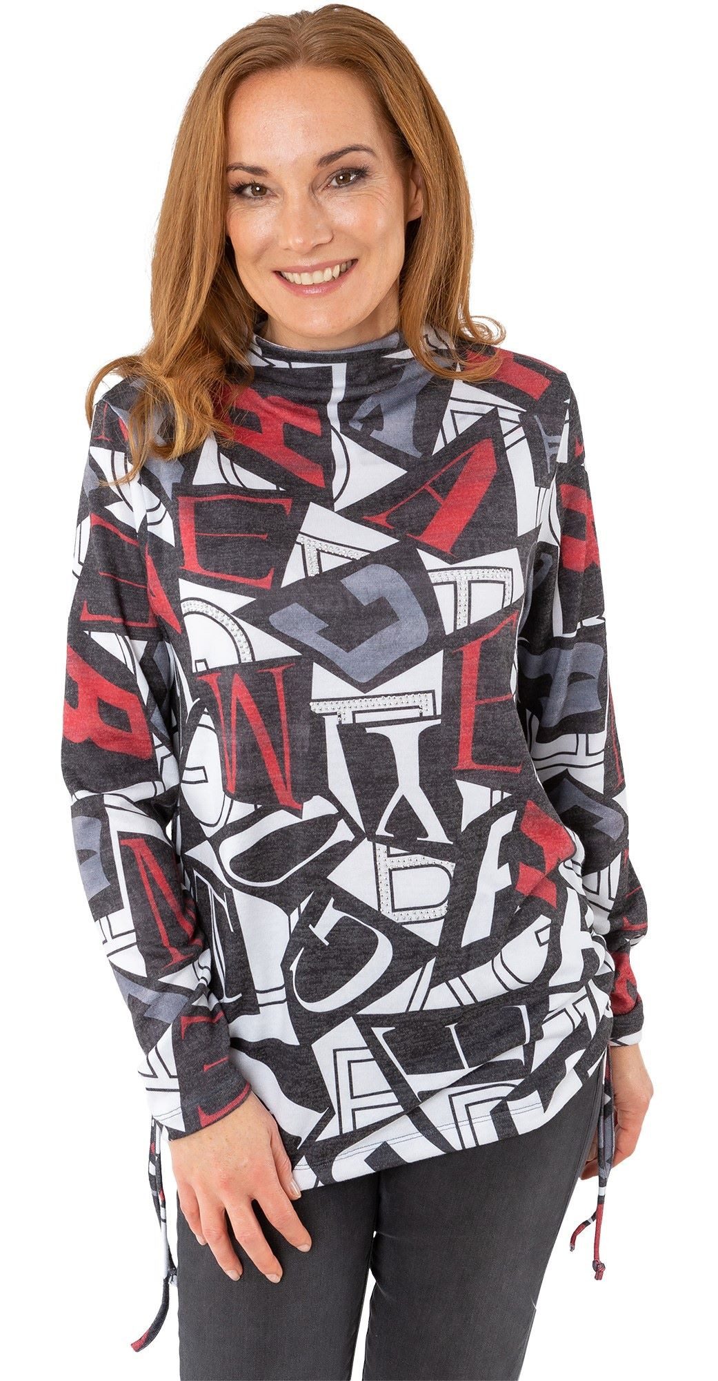 Estefania for woman Stehkragenpullover 196-7647, mit Stehkragen und Strassbesatz Zugband im Saum