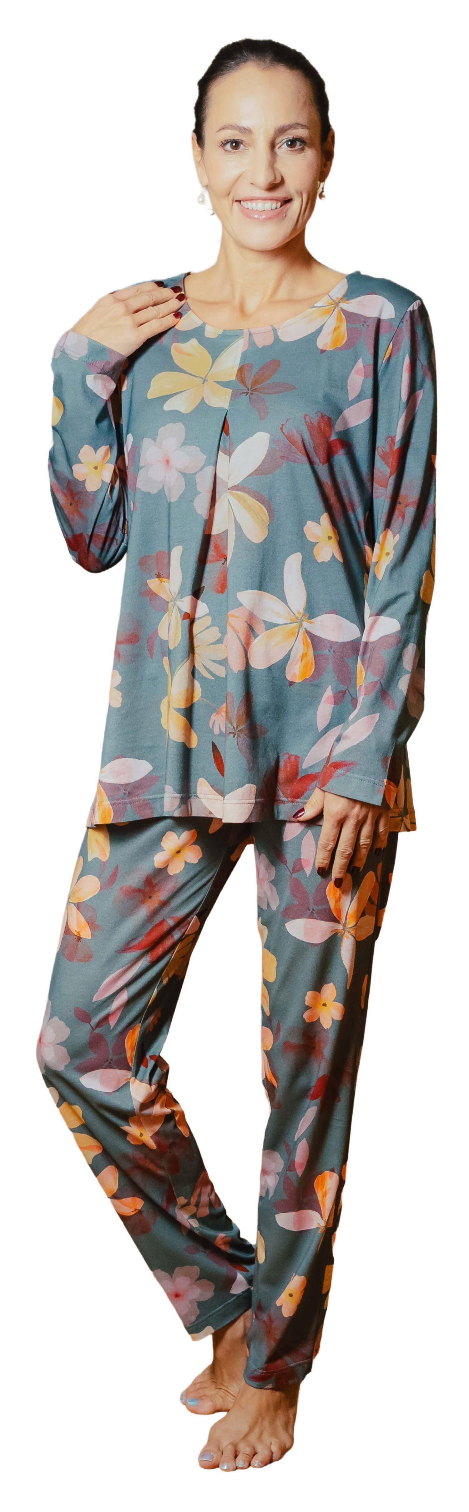 HUTSCHREUTHER Schlafanzug Damen Pyjama lang (2 tlg) Edles Design