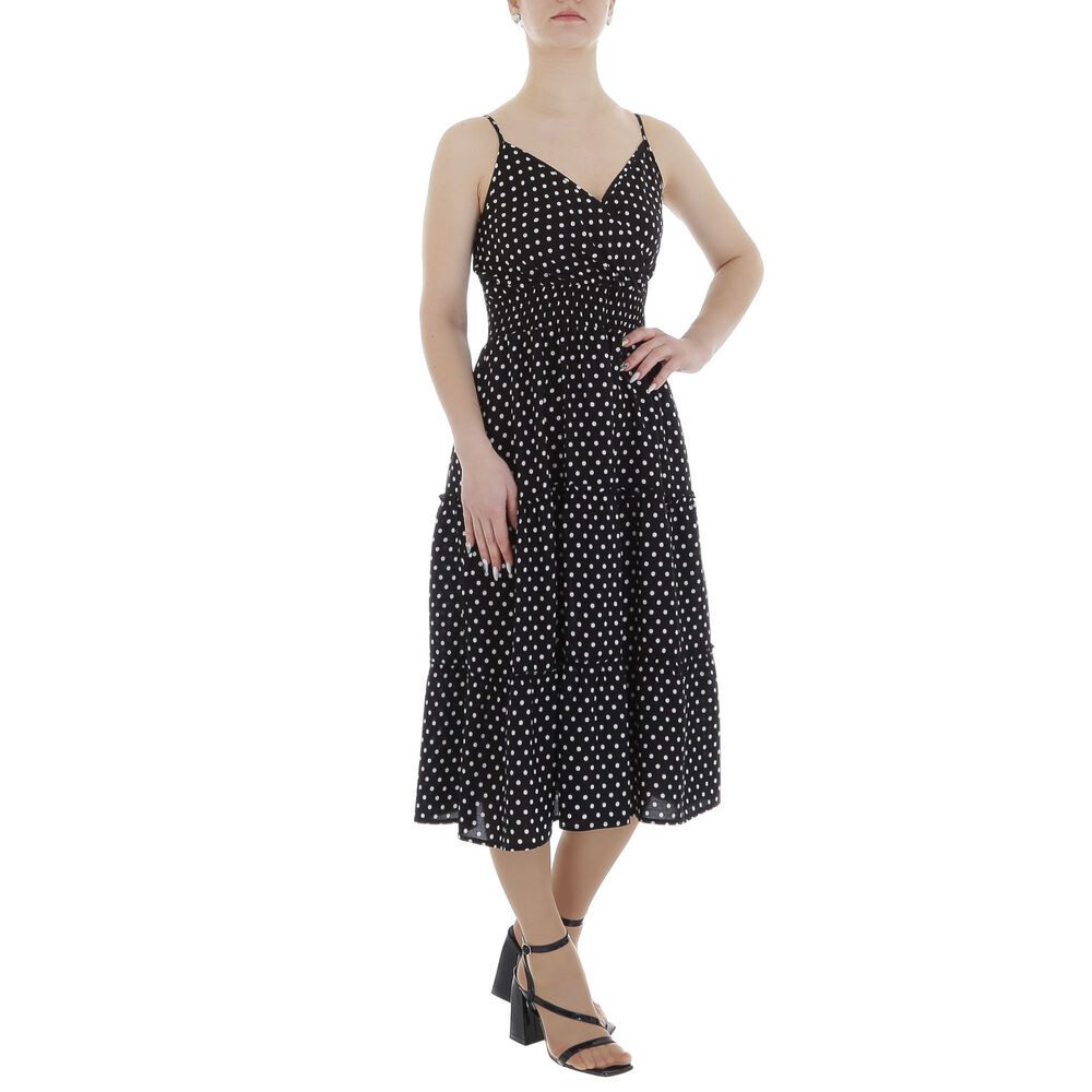 Ital-Design Sommerkleid Damen Freizeit Stufenkleid (85941344) Volants Gepunktet Sommerkleid in Schwarz