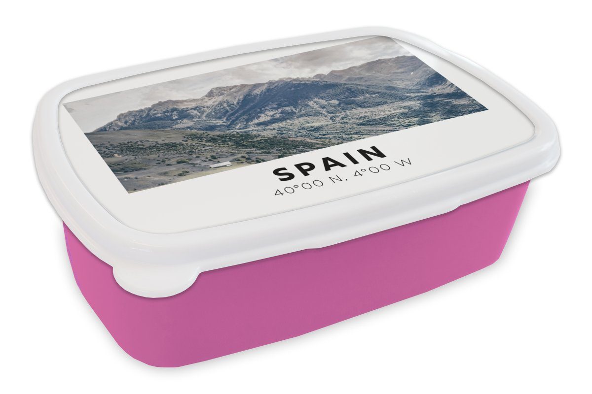 Brotdose für Brotbox Erwachsene, - Kinder, Mädchen, Spanien Grün Kunststoff (2-tlg), - Kunststoff, Europa, Snackbox, rosa MuchoWow Lunchbox