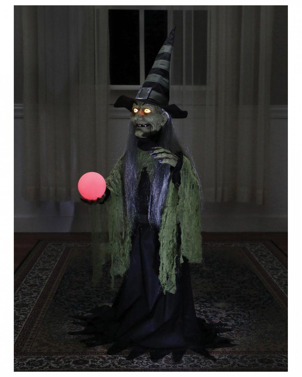 Horror-Shop Dekofigur Wahrsagende Hexe mit Animatro Hexenkugel Halloween