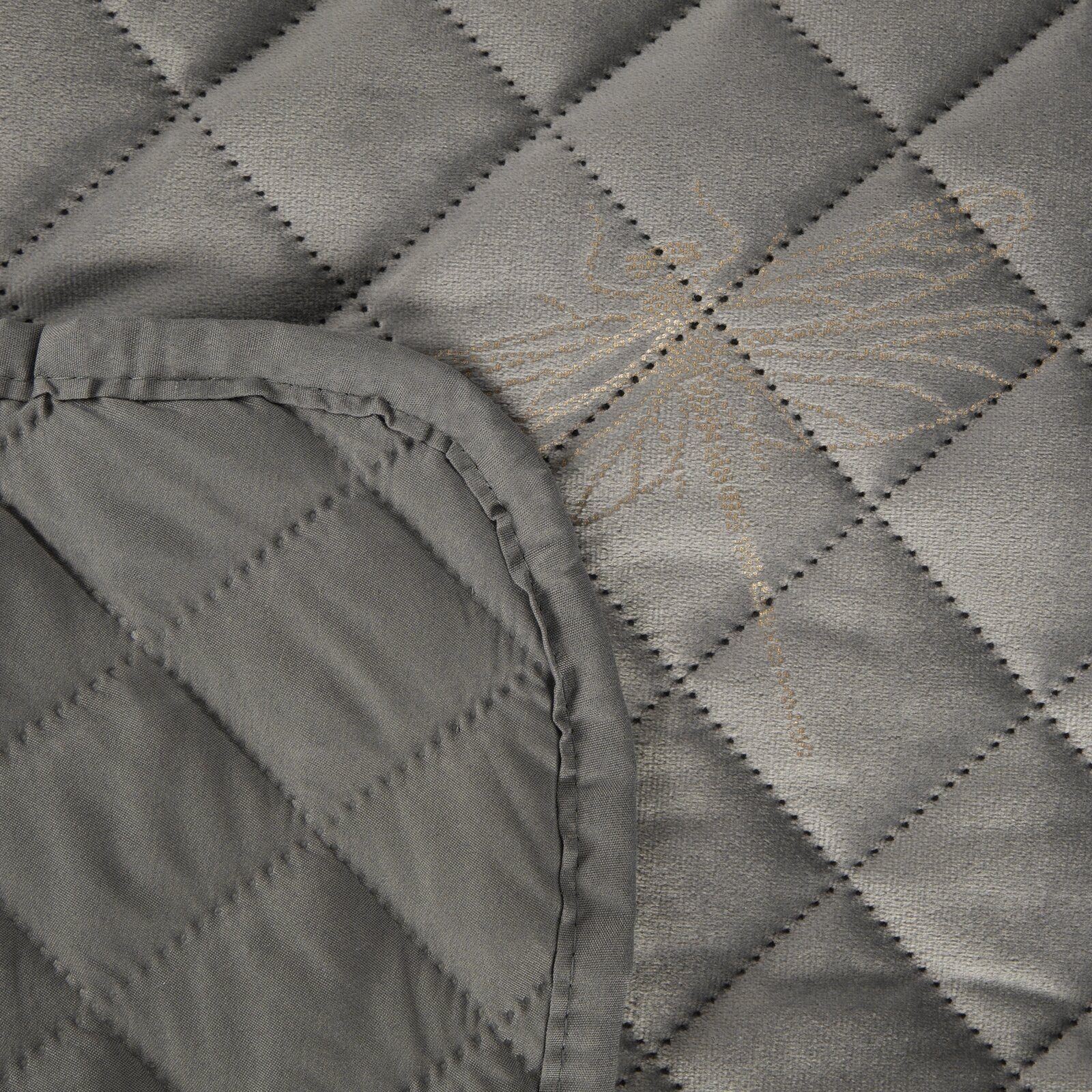 Eurofirany Tagesdecke STELA, Samtdecke Velvet Tagesdecke Karierte Decke Weich Muster Biene Libelle