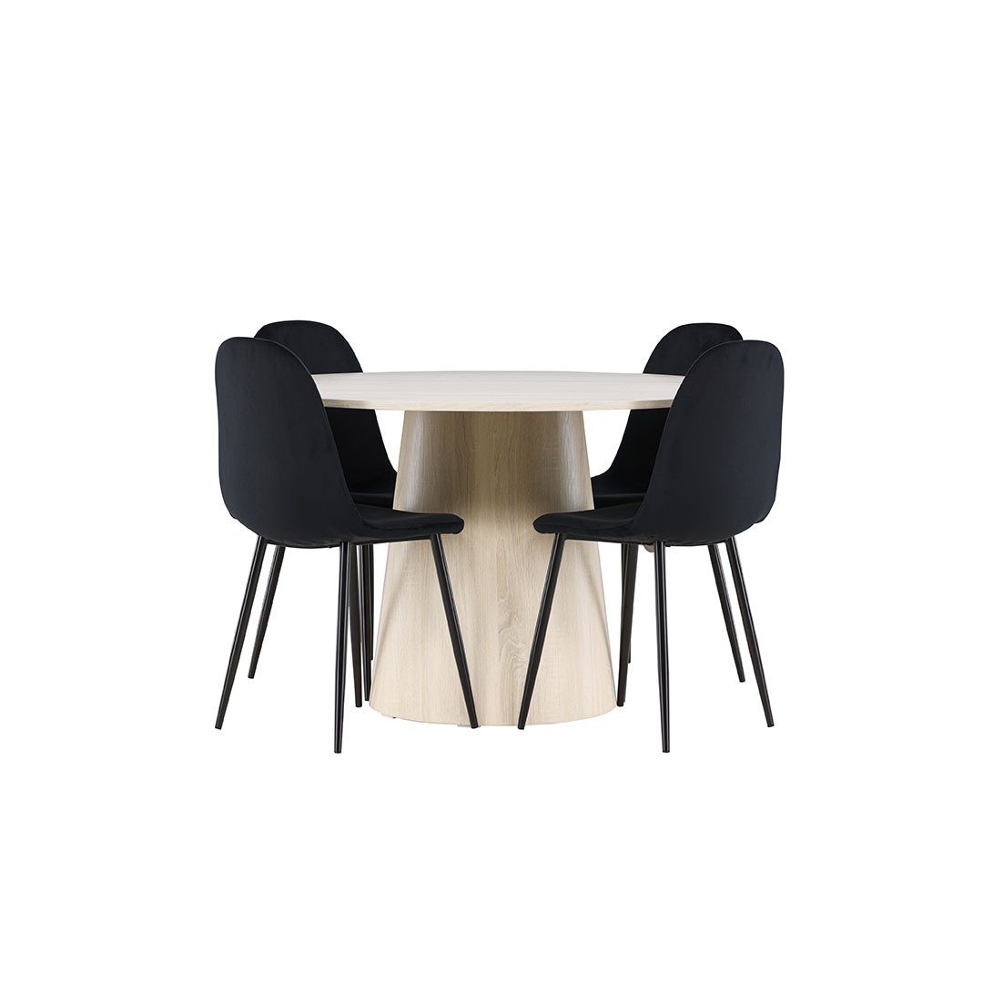 Venture Home Essgruppe Lanzo Essgruppe Tisch Ø120cm und 4 Velours Stühle
