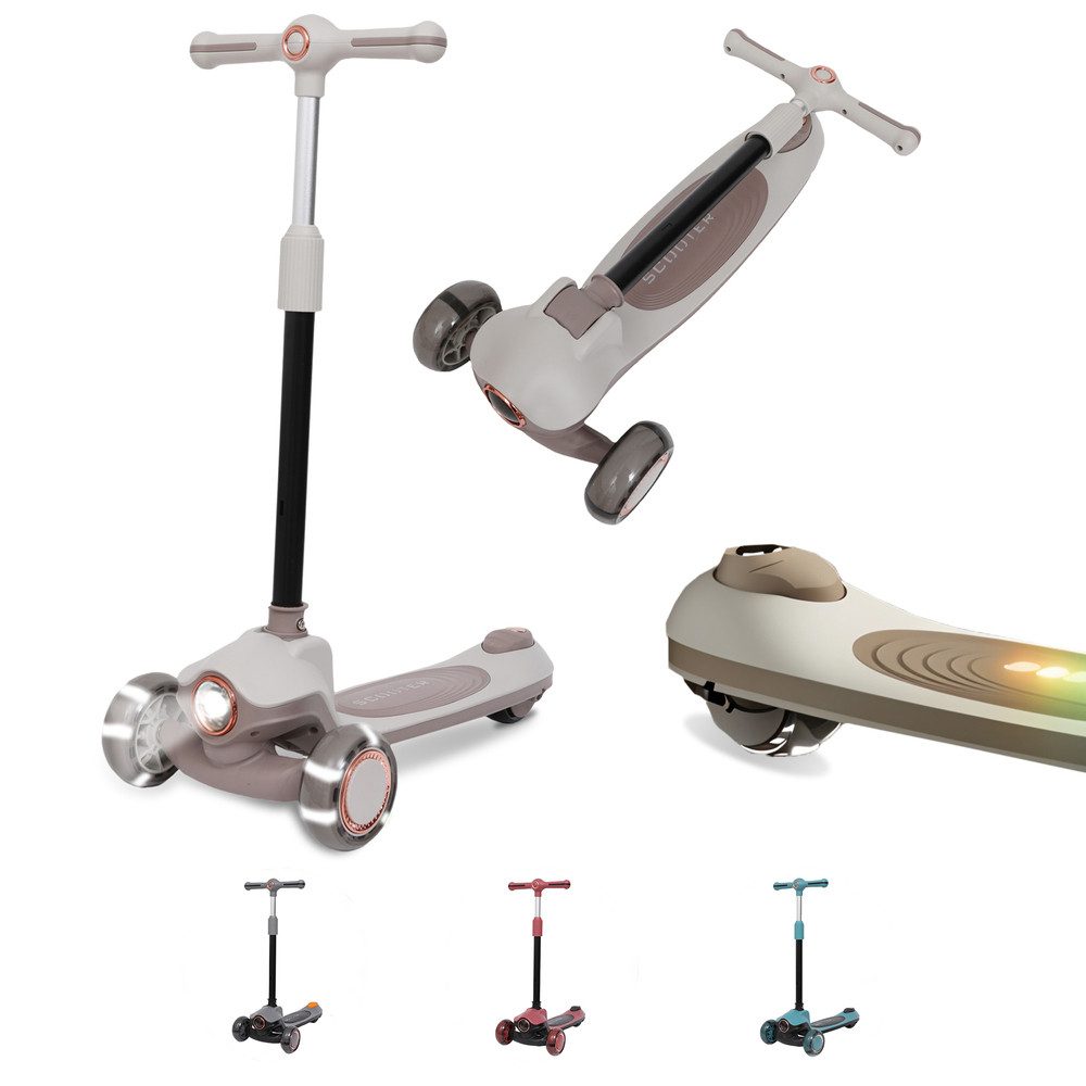 Habib Gruppe Dreiradscooter Kinderroller Premium LED Scooter 3-Rad, Frontlicht & Leucht-Deck