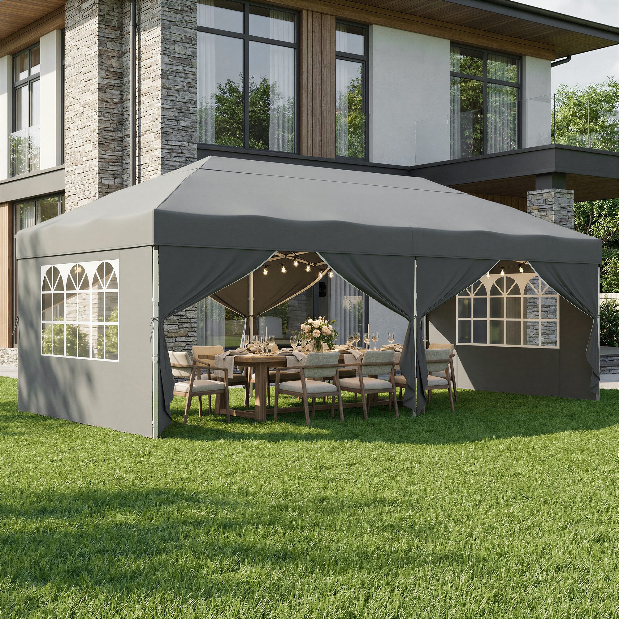 SONGMICS Pavillon 3m/6m x 3m Pavillon mit 4 Seitenteilen,für Garten, mit 4 Seitenteilen, Faltzelt Seitenwänden, stabil, tragbar, Hof, Markt, Sonnenschutz