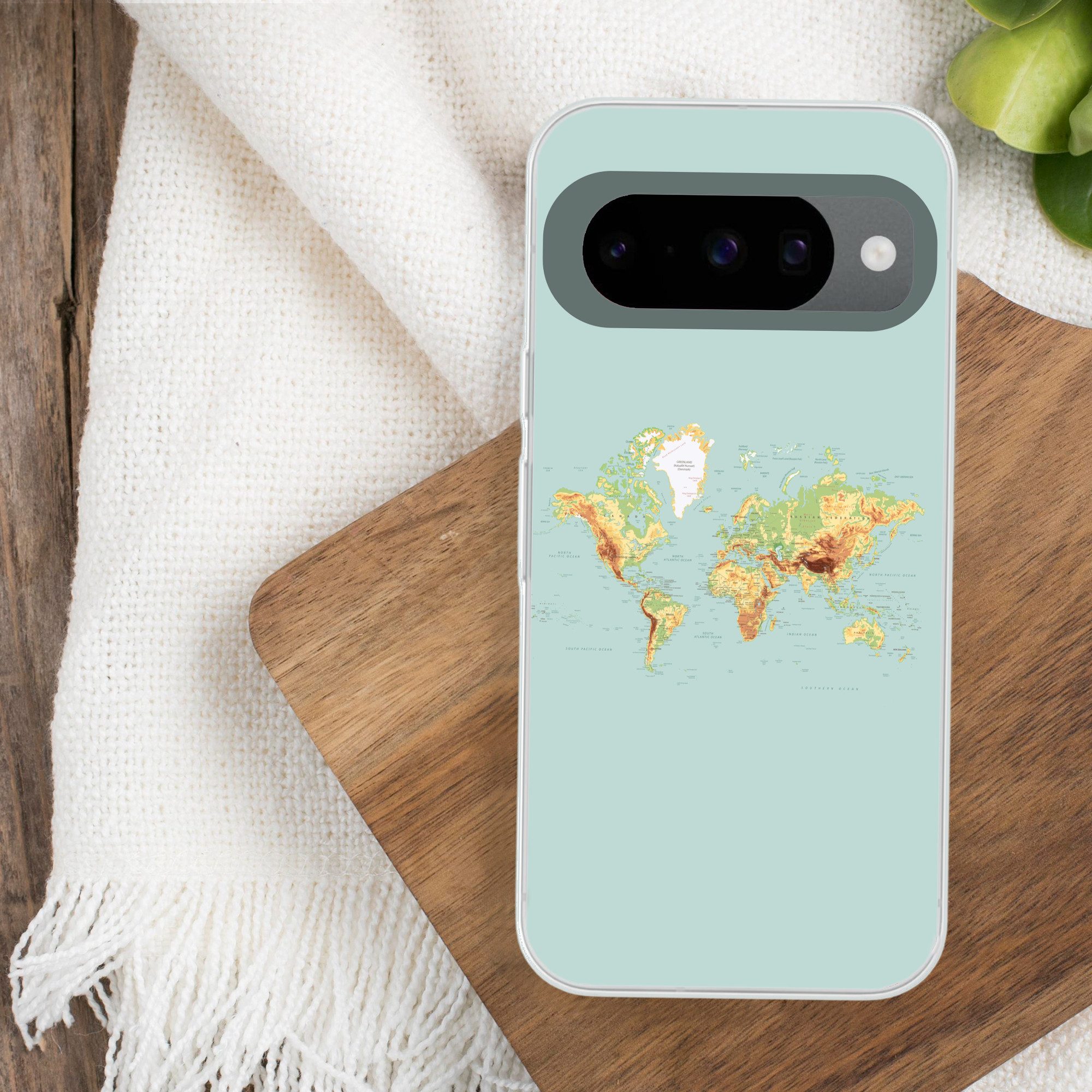 MuchoWow Handyhülle für Google Pixel 10 Pro Weltkarte - Realistisch - Blau, Handy Case, Silikon, Bumper Case Dünn