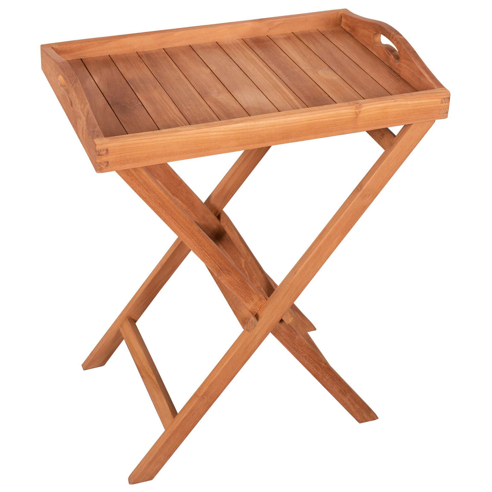 bene living Tabletttisch Norton mit Gestell - Teakholz (1-St., Tablett inkl. Gestell), massives Teakholz, witterungsbeständig und stabil