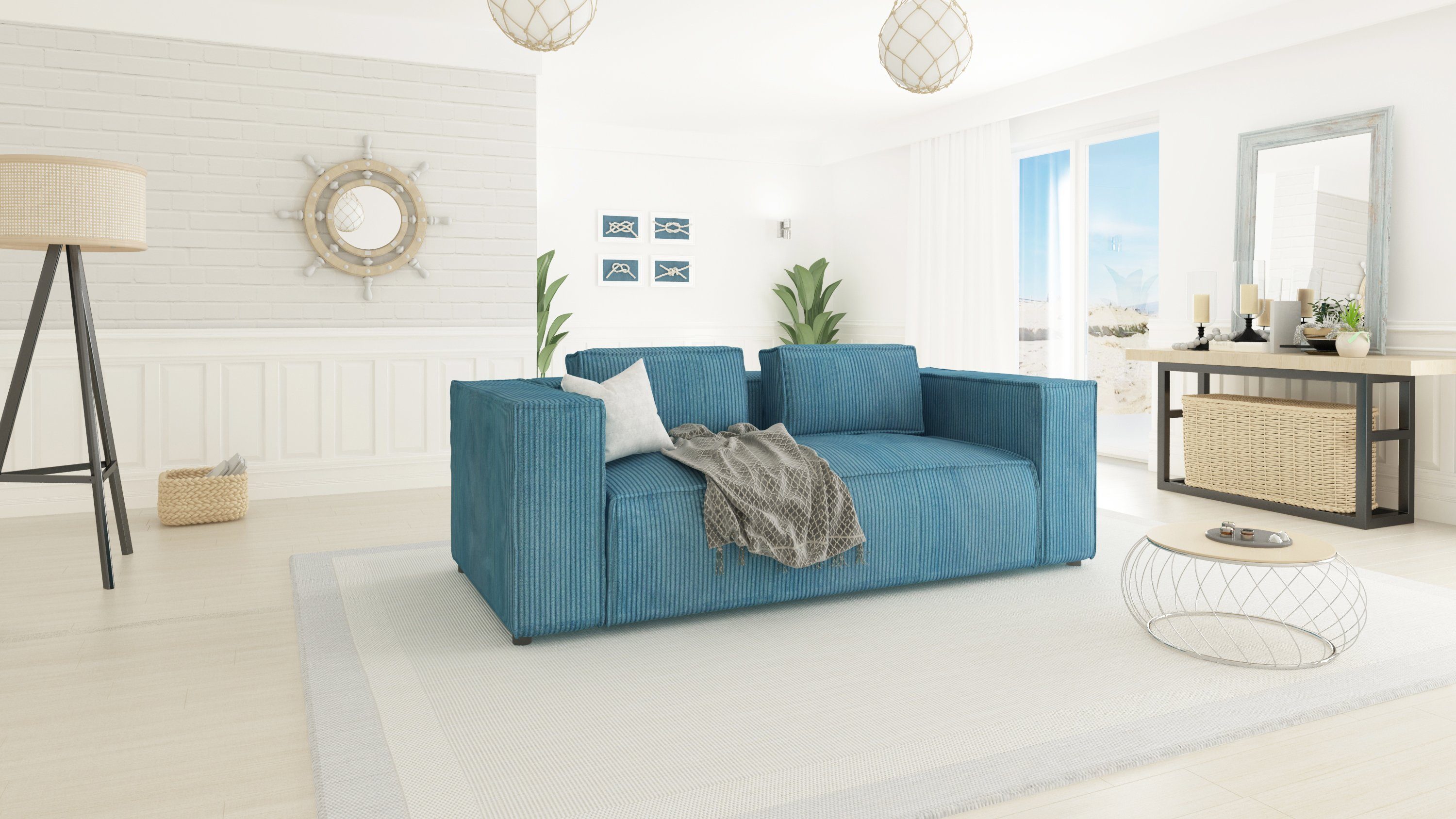 S-Style Möbel 2-Sitzer Cord Sofa Renne, 1 Teile, mit Wellenfederung Türkis