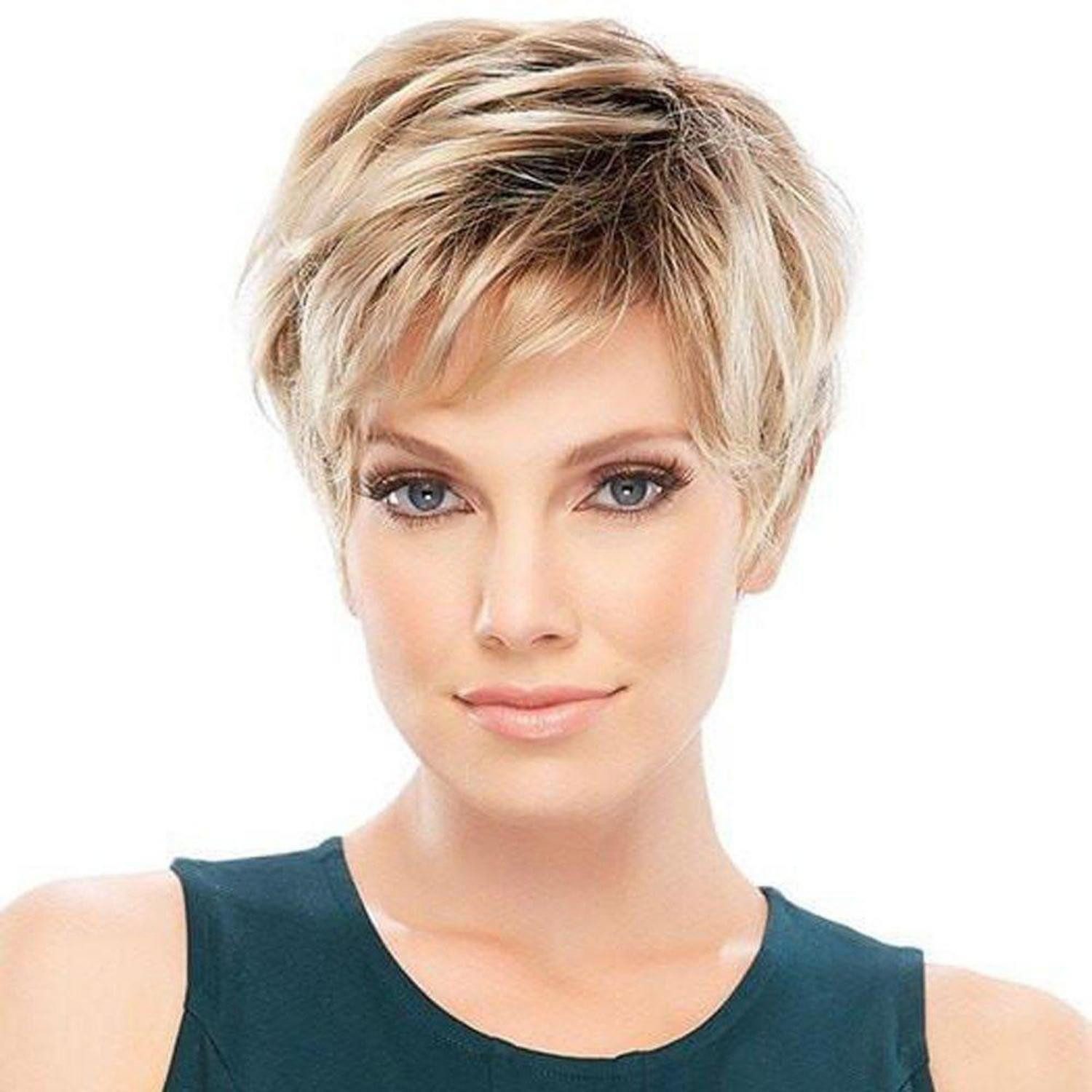 LuxusKollektion Echthaarperücke Perücke Echthaar Frauen Kurzhaar Blond Schwarze Wurzeln blond477