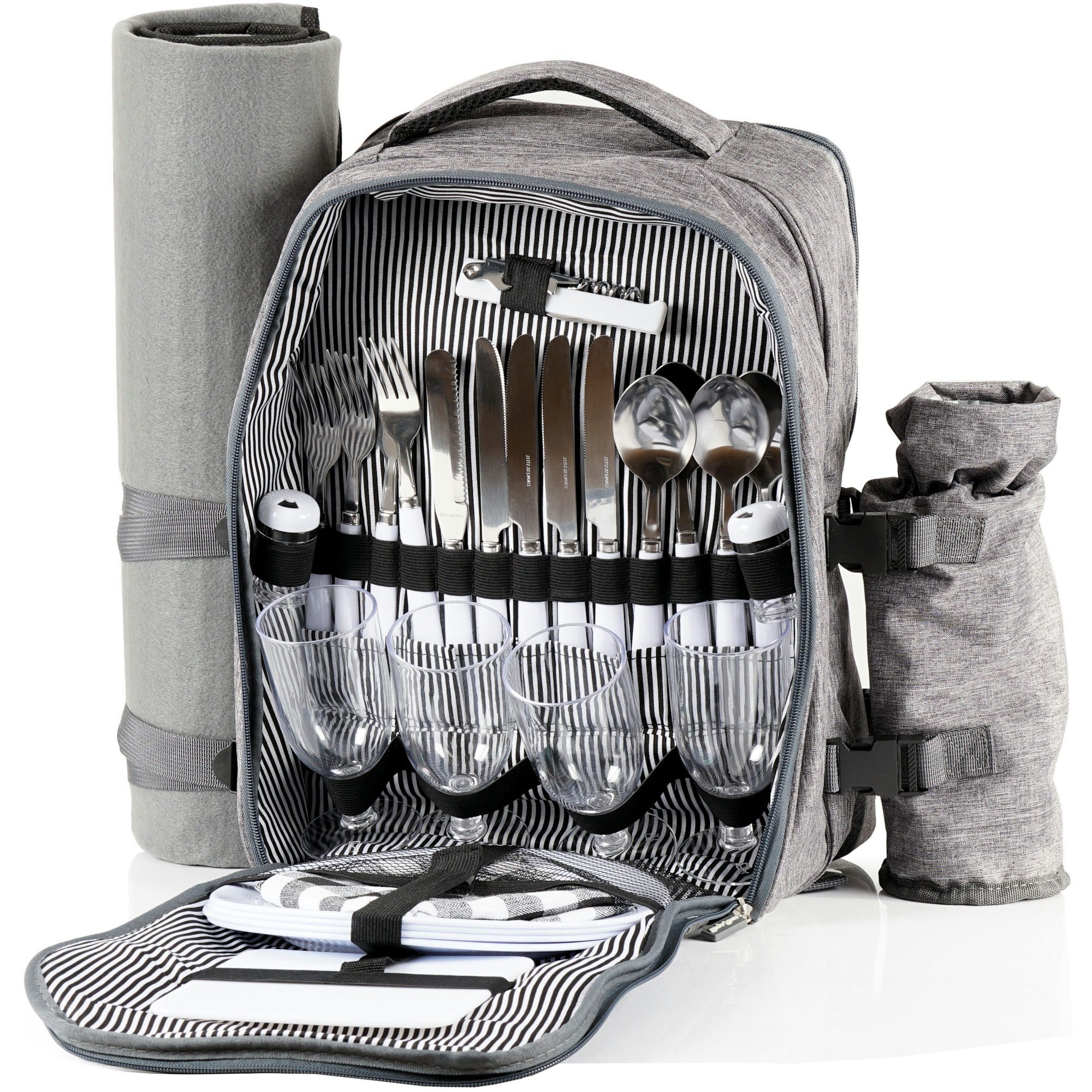 Freizeitrucksack Picknickrucksack für 4 Personen, Grau, leicht und wasserdicht, Camping
