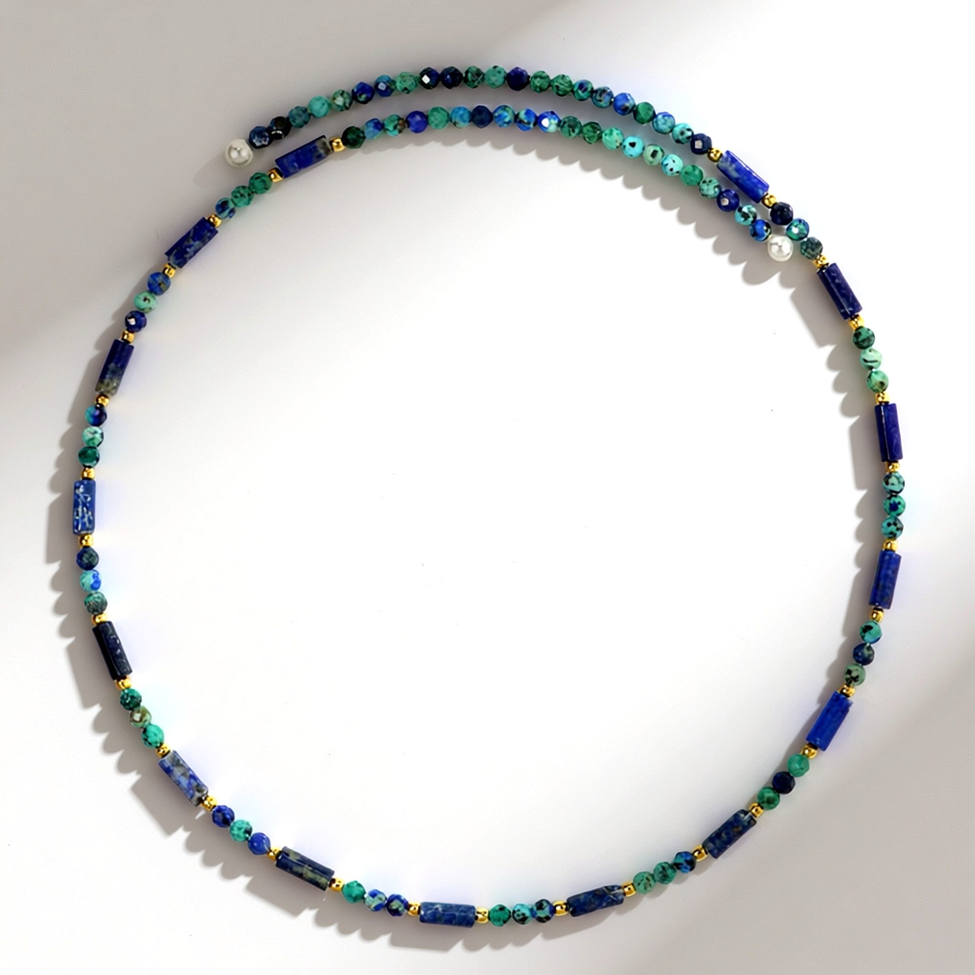 Cavill Halsreif Lapislazuli & Azurit Edelstein-Collier 32,02 ct mit Perlen (1-tlg)
