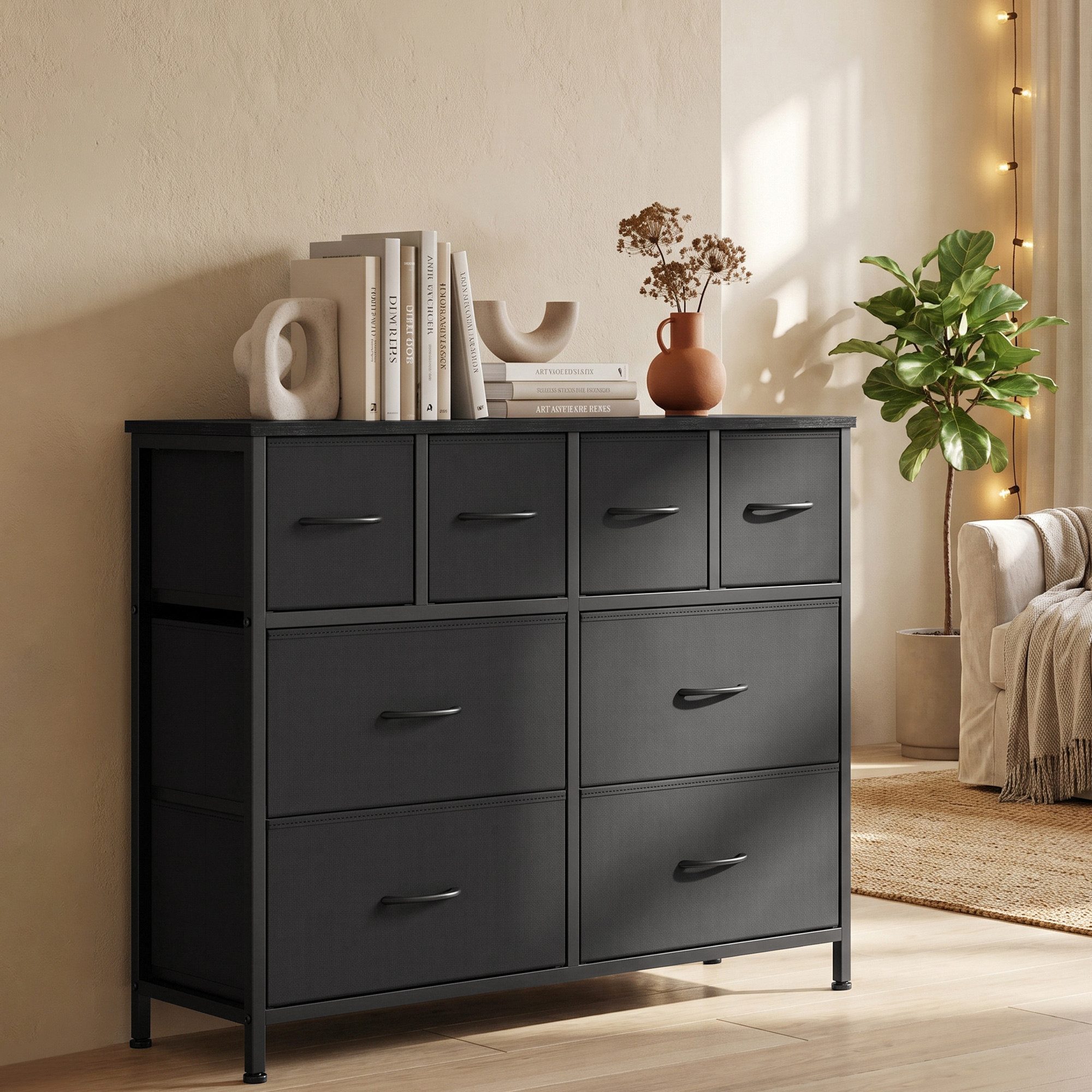 SONGMICS Kommode mit Stoffschubladen, für Schlafzimmer, Wohnzimmer, Flur, Aufbewahrungsschrank mit 8 Schubladen, 98,7 x 30 x 74,7 cm