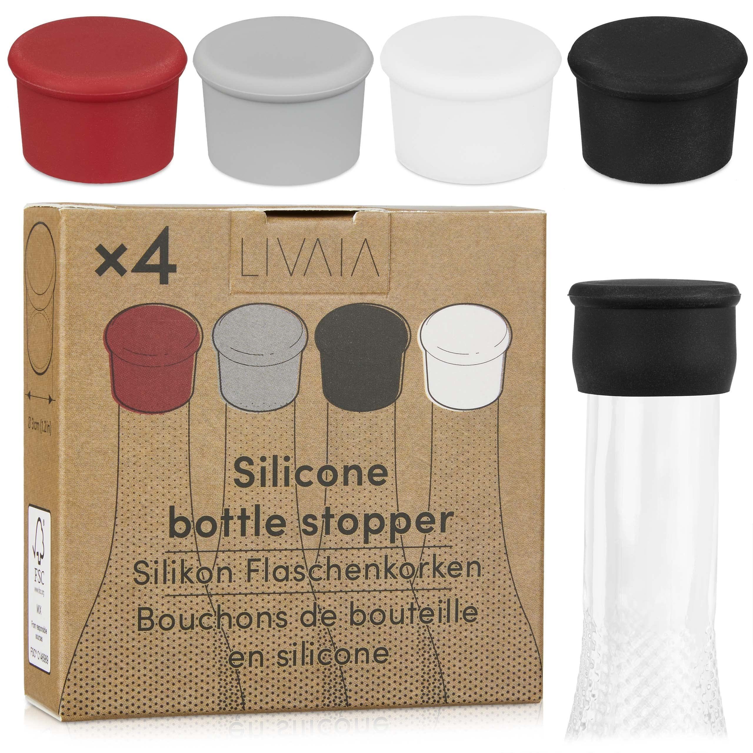 LIVAIA Flaschenverschluss Silikon Flaschenverschluss Universal - Wein & Bier Verschluss, (4er Set, 4-tlg), VIELFÄLTIG Weinkorken Silikon