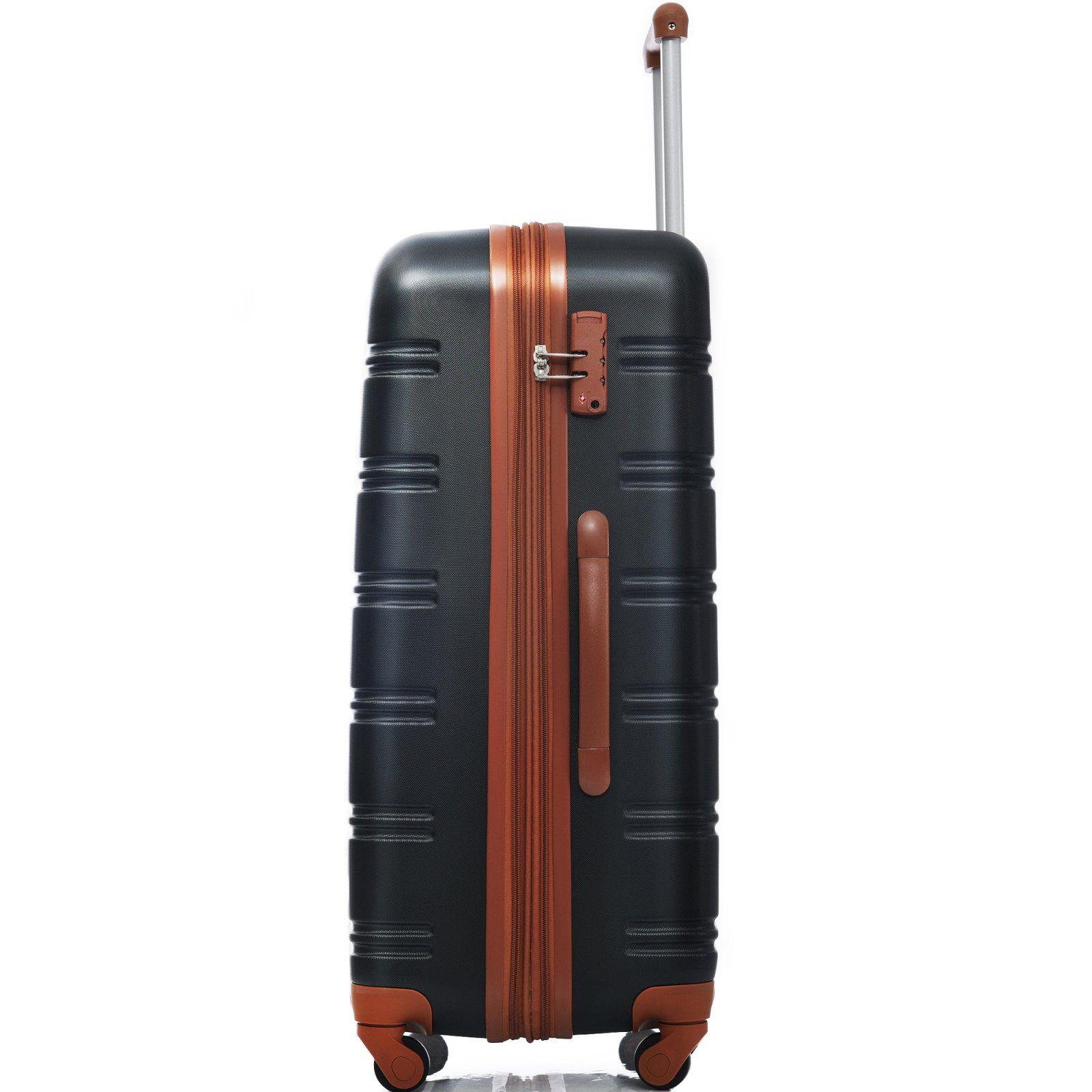 SEEZSSA Koffer Rollkoffer mit 4 Rolle schwarz+braun Handgepäck ABS-Material, 65x44.5x27.5cm , Rollkoffer aus