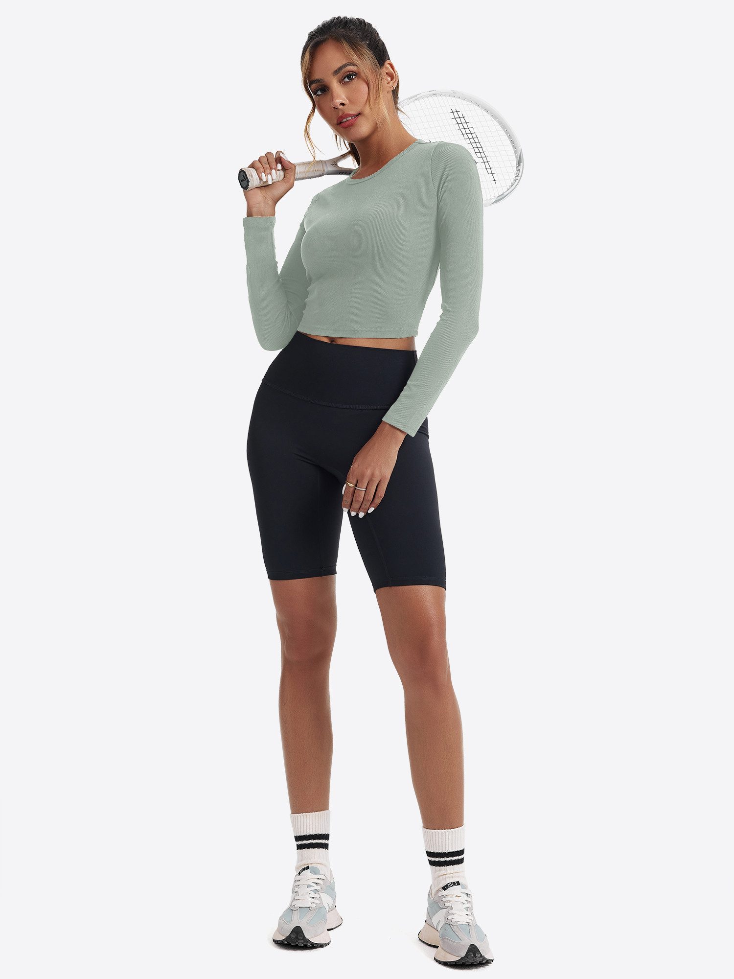 Imily Bela T-Shirt Damen Geripptes Slim Fit Sport Crop Top (Packung, 1-tlg., 1per-Pack) Volltonfarbe