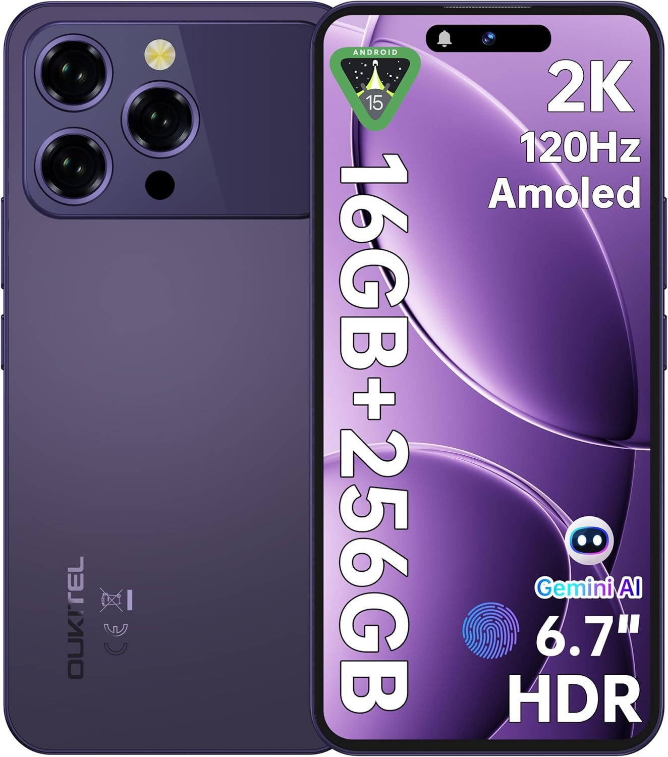 OUKITEL P1 Pro 16GB RAM+256GB ROM Android 15 Smartphone (17,02 cm/17.02 Zoll, 256 GB Speicherplatz, 50 MP Kamera, 6,7" FHD+ 120Hz AMOLED Display, 50MP+32MP, 5150mAh, Dual SIM/ OTG/ NFC)