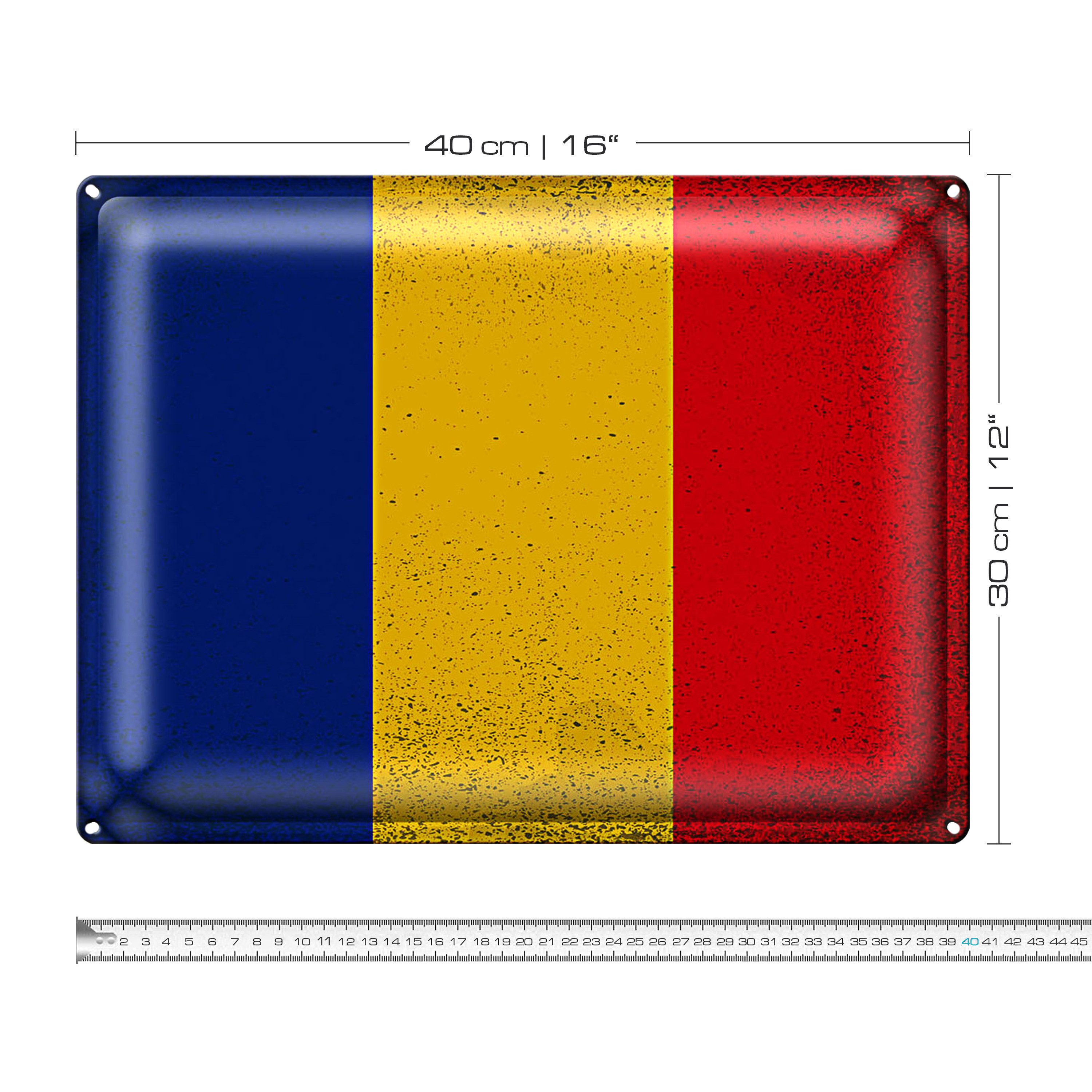 Roomando Metallschild Flagge Rumänien 40x30cm Flag of Romania Vintage