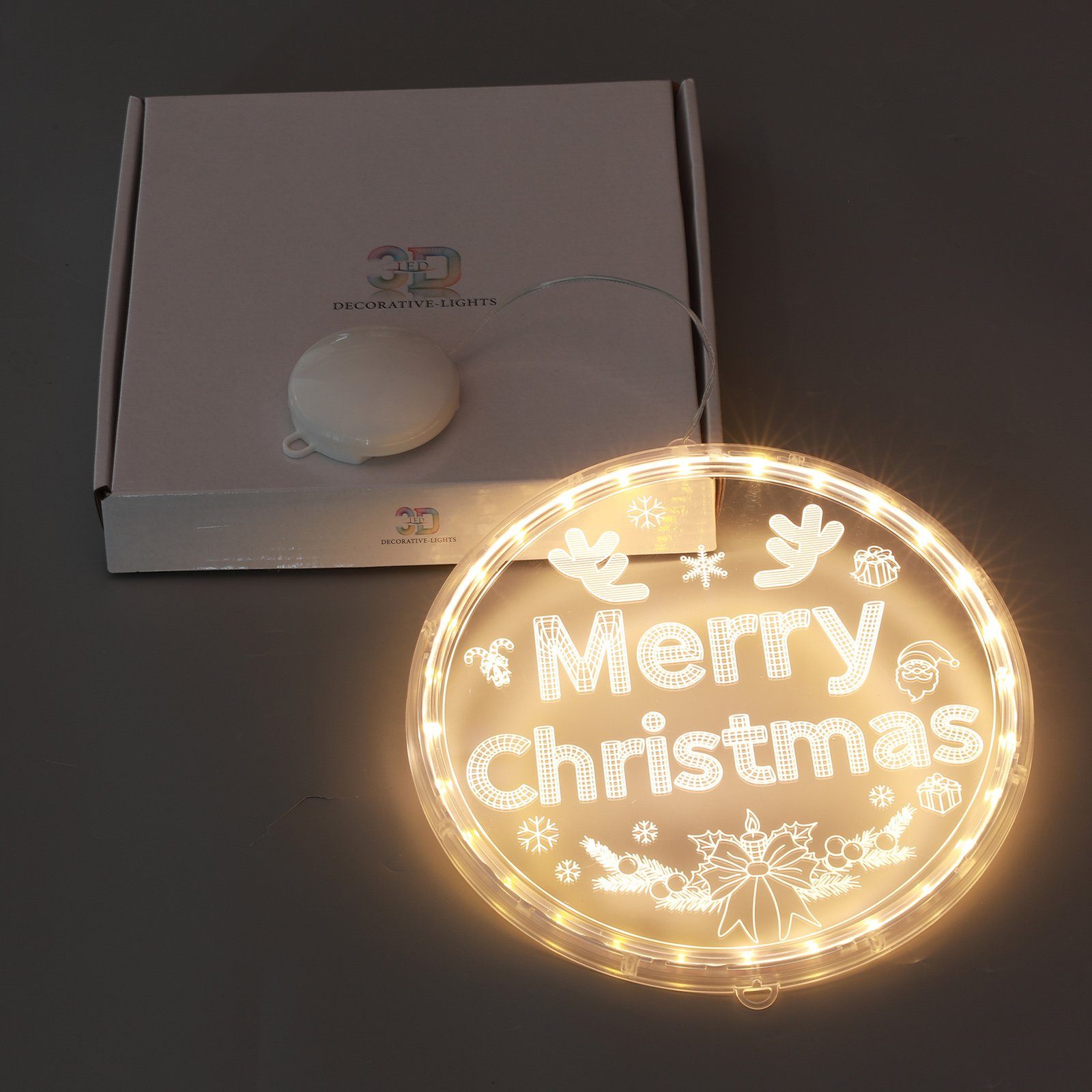 Hängende Batterie Fensterbild Weihnachtsbeleuchtung Innen Fenster Außen Deko, Lichterkette für Weihnachten Warmweiß Lichter Dekolicht Sunicol 3D LED Betrieben