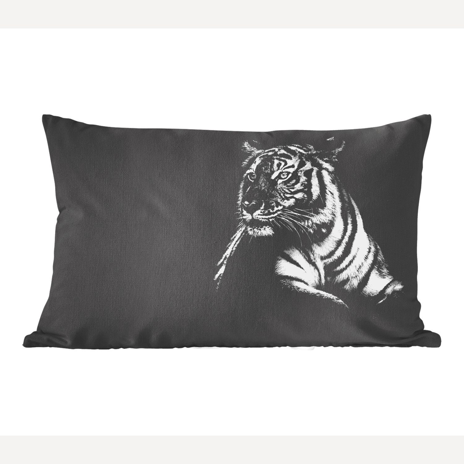 Schlafzimmer Tiger - Dekokissen - Schwarz Wohzimmer Dekoration, Füllung, - mit Dekokissen Weiß, Tiere Zierkissen, MuchoWow