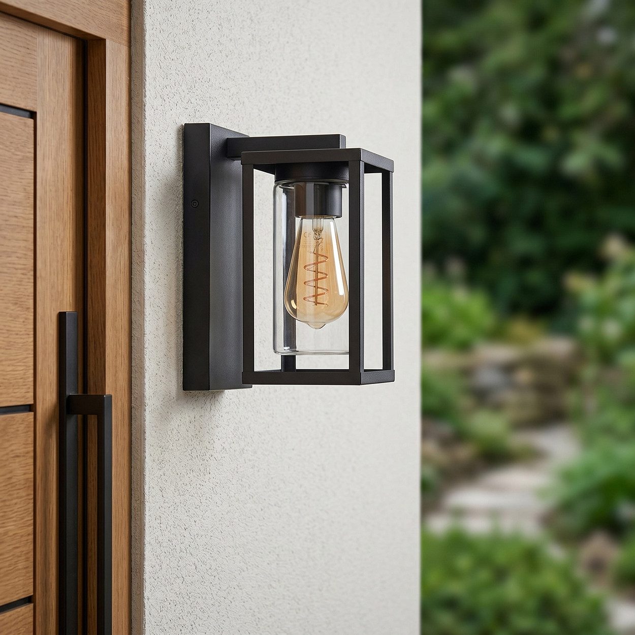 hofstein Außen-Wandleuchte Außenwandlampe aus Metall/Glas in Schwarz/Klar, ohne Leuchtmittel, moderne Wandleuchte außen im Retro/Vintage-Design, 1 x E27, IP44