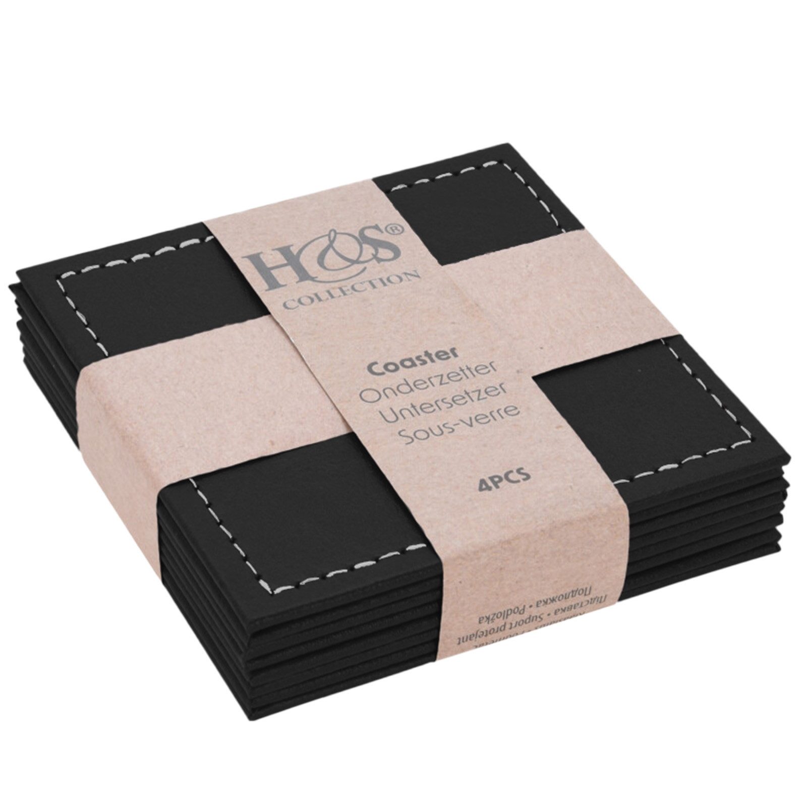 Koopman Getränkeuntersetzer Kunstleder 10x10 cm 4/8/16 er Set, Set, 4-tlg., 4-tlg, Kunstleder, Schwarz, 10x10cm, Modern Schlicht