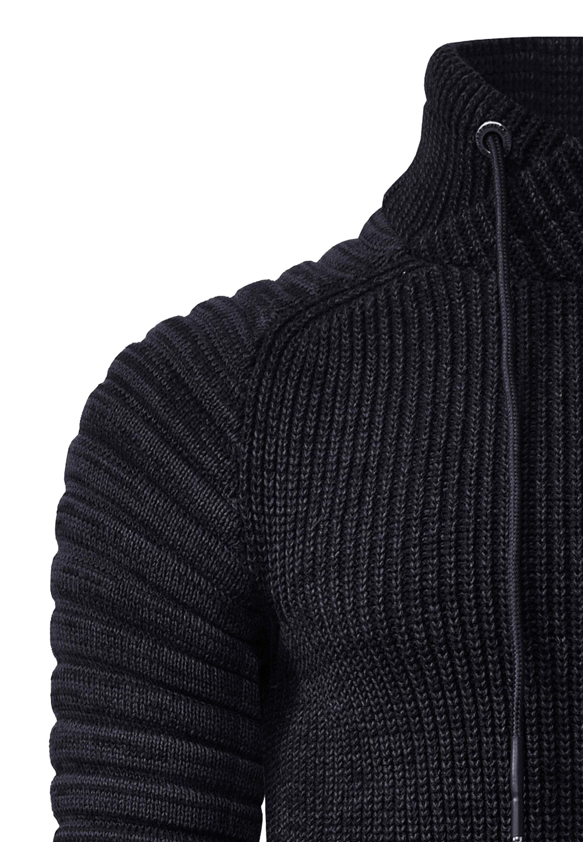 R-NEAL Stehkragenpullover Herren Pullover Grobstrick-Pullover Stehkragen Biker Strick Pulli