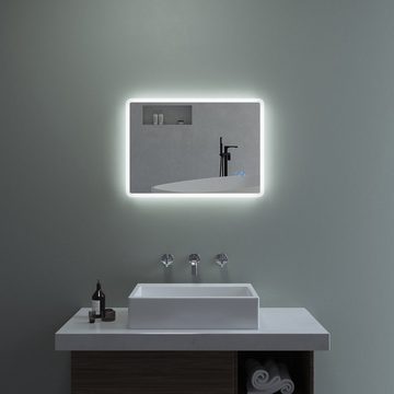 AQUABATOS Badspiegel Badspiegel mit Beleuchtung LED Wandspiegel Lichtspiegel (Badezimmerspiegel beleuchtet), Dimmbar, Kaltweiß 6400K, Touch Schalter, Spiegelheizung