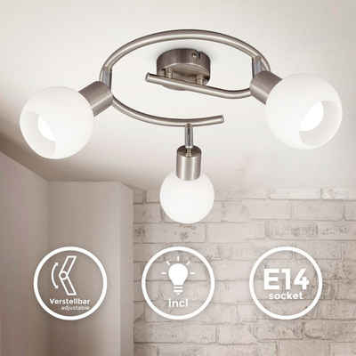 B.K.Licht LED Deckenspot BKL1366, LED wechselbar, Warmweiß, schwenkbare LED Deckenlampe mit Glasschirm, warmweiße Lichtfarbe, 3x 5W, 3.000 K, E14, 3x 470lm, 3-flammige Spirale