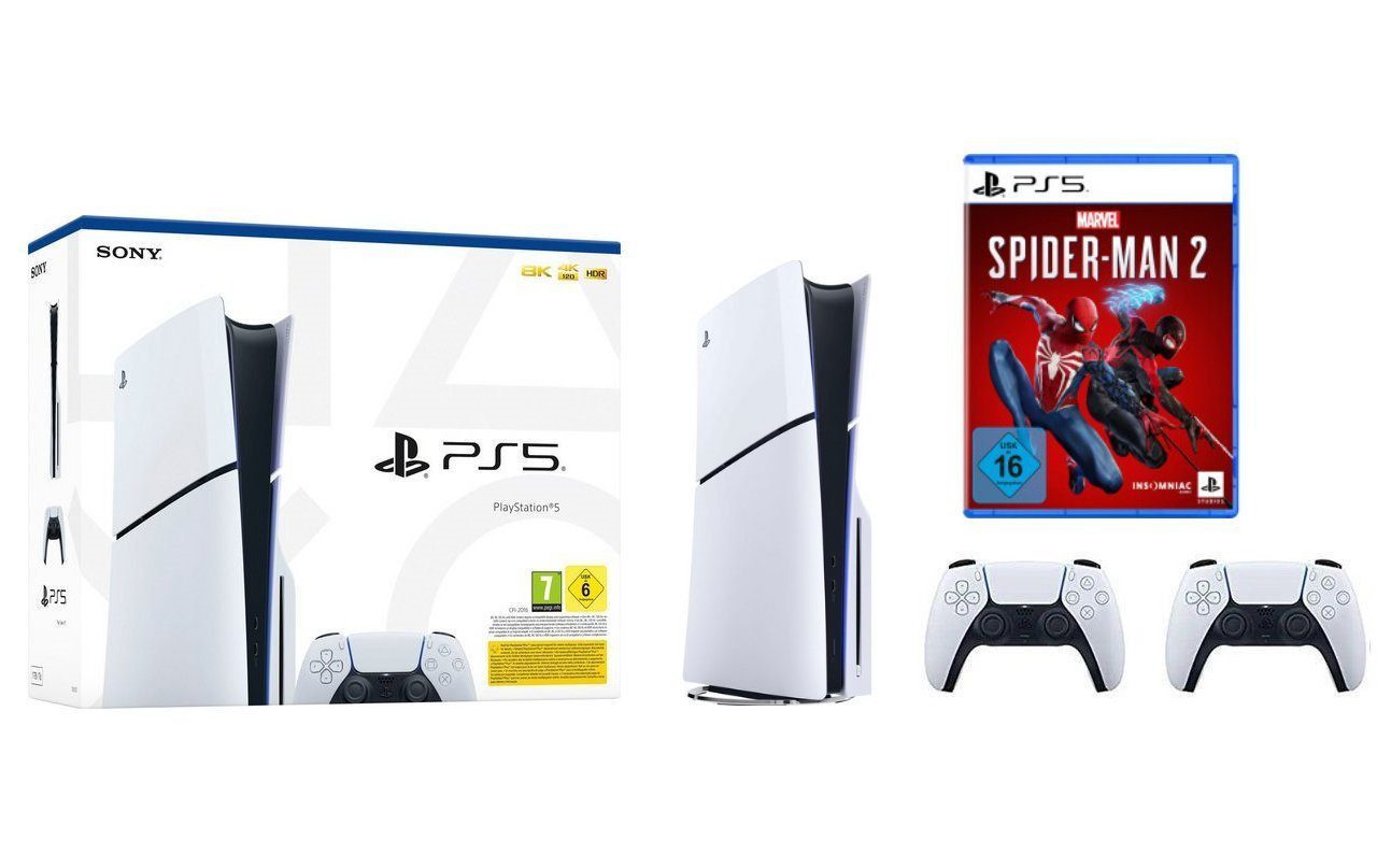 Playstation PS5 Disk Slim inkl. Spider-Man 2 & 2. Controller weiß, inkl. Marvel's Spider-Man 2
