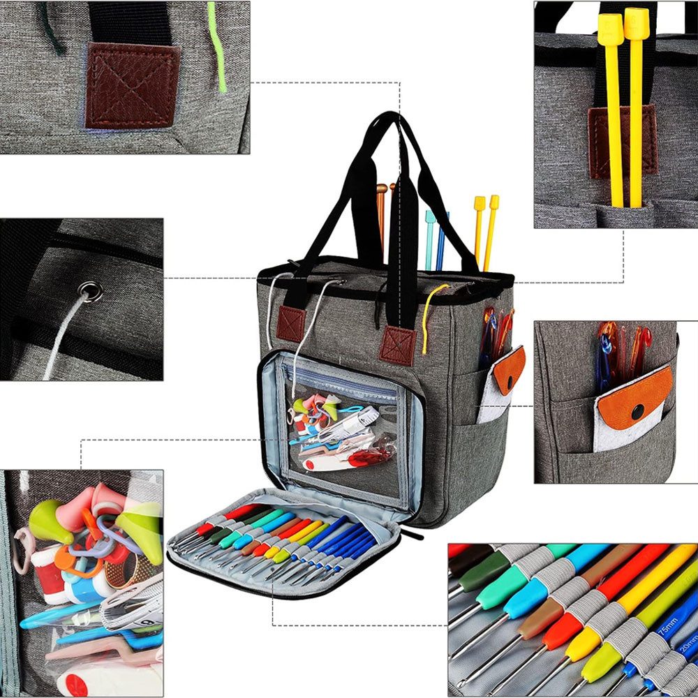 TUWENA Aufbewahrungsbox Häkeltasche für Garn, Leichte Stricknadeln, Wollaufbewahrungstasche, Tragbare Garntasche für Stricknadeln, Häkelnadeln, Wolle und Zubehör