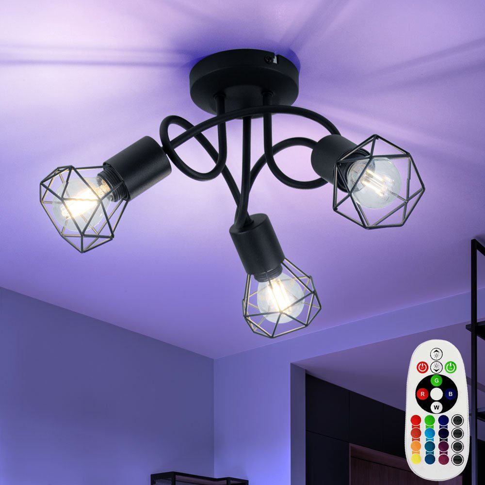 etc-shop LED Deckenleuchte, Leuchtmittel inklusive, Warmweiß, Farbwechsel, Käfig Decken Lampe dimmbar Wohn Zimmer Spot Leuchte