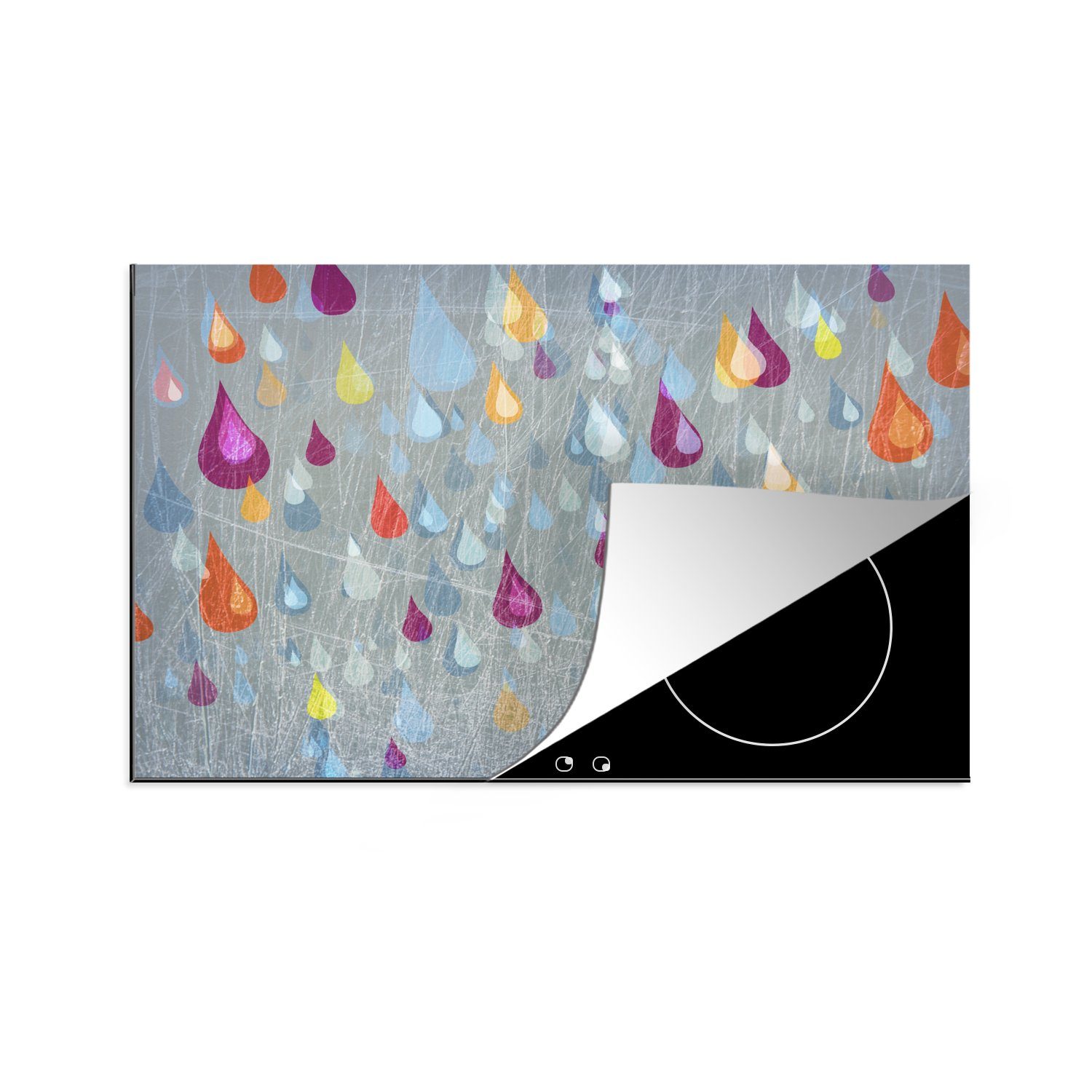 MuchoWow Herdblende-/Abdeckplatte Eine Illustration von farbigen Regentropfen, Vinyl, (1 tlg), 81x52 cm, Induktionskochfeld Schutz für die küche, Ceranfeldabdeckung