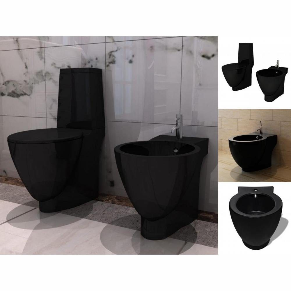 vidaXL Tiefspül-WC Keramik-WC Bidet-Set Schwarz Toilette Set Badezimmer