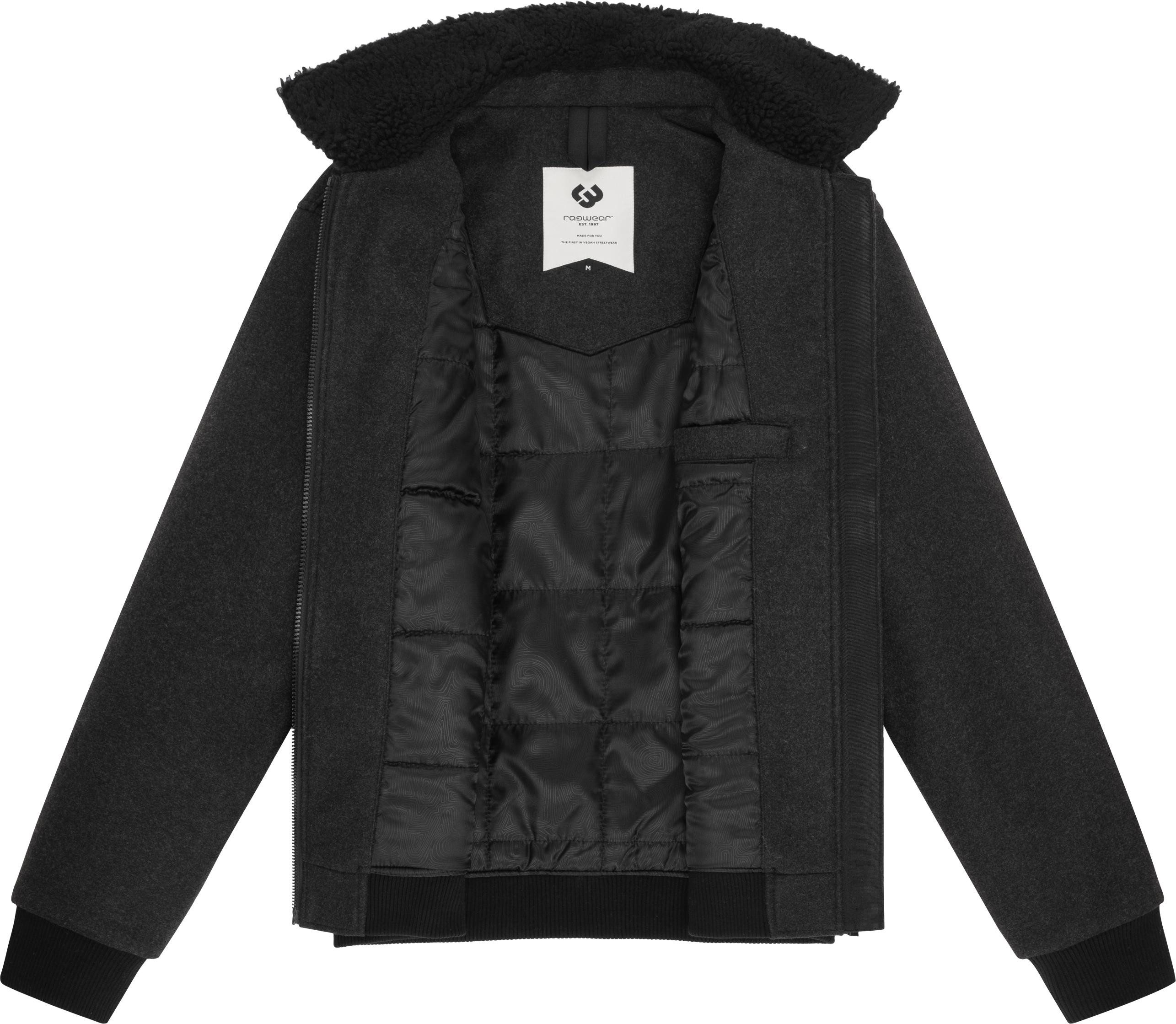 Ragwear Outdoorjacke Sivval Felt lässige Herren Jacke in Woll-Optik mit Teddyplüsch-Kragen