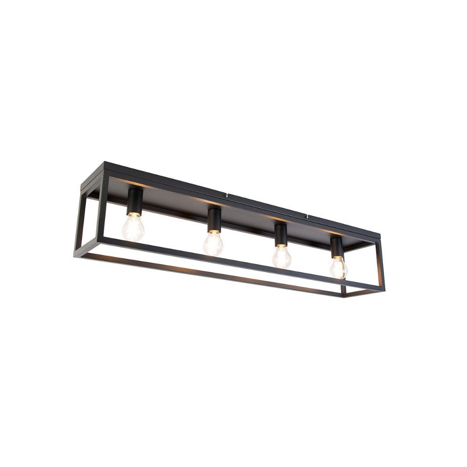 Qazqa Deckenleuchte Cage, Dimmbar, LED wechselbar, Extra-Warmweiß, QAZQA Deckenleuchte, e27, Schwarz, Stahl, Industrie