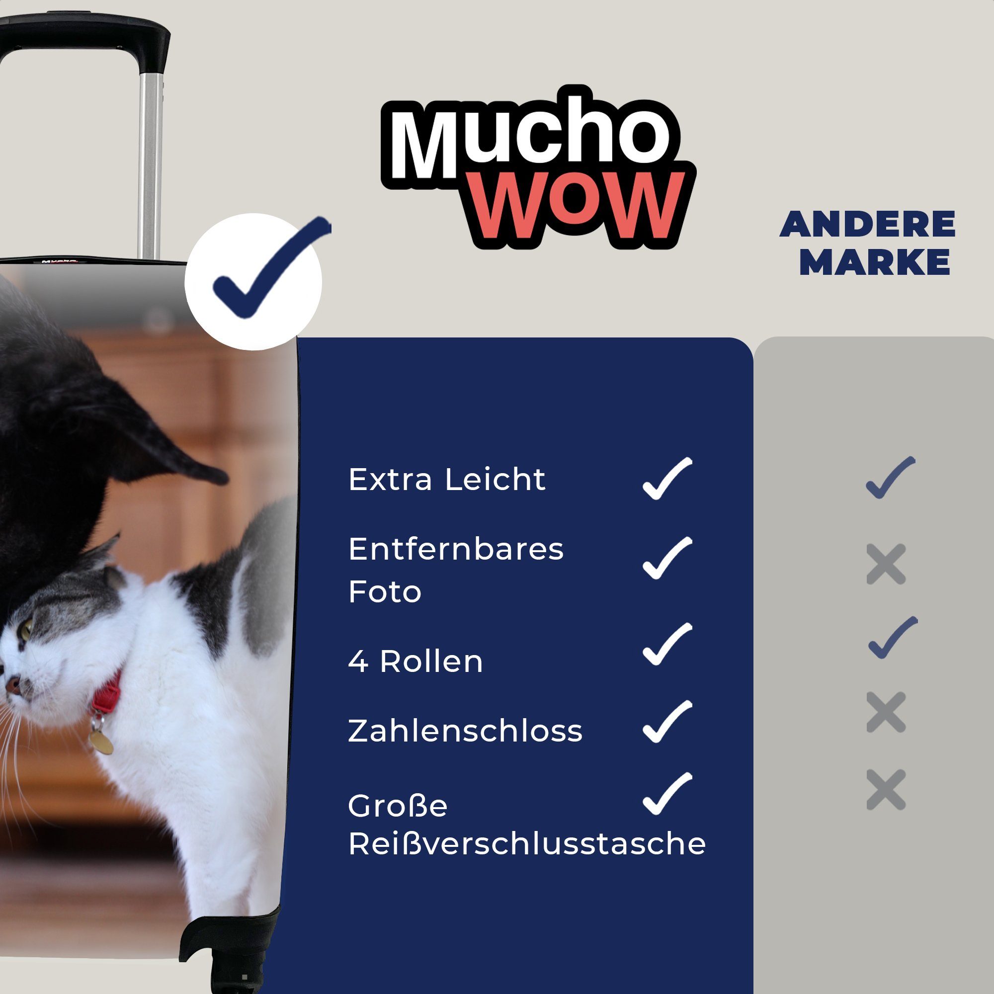 Katze 4 Reisekoffer - Zusammen, MuchoWow rollen, Hund Ferien, mit - Handgepäck Rollen, Reisetasche Trolley, für Handgepäckkoffer