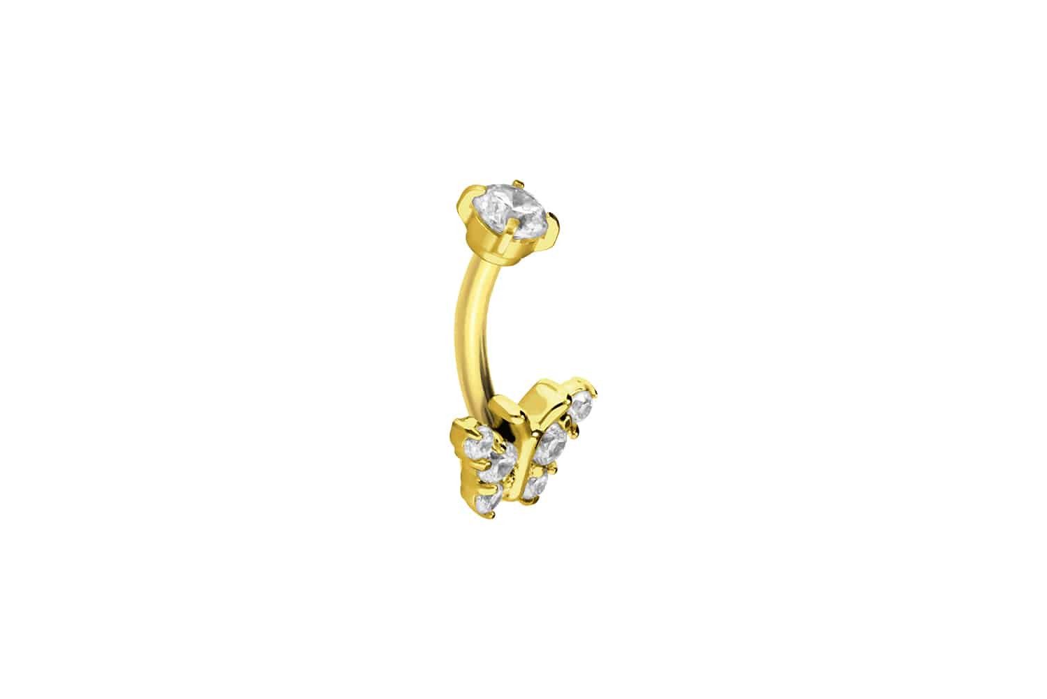 Bauchnabelpiercing Titan Banane mit Push Fit KRISTALLSCHMETTERLING