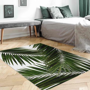 Teppich Vinyl Wohnzimmer Schlafzimmer Flur Küche Palmenblätter, Bilderdepot24, rechteckig - grün glatt, nass wischbar (Küche, Tierhaare) - Saugroboter & Bodenheizung geeignet