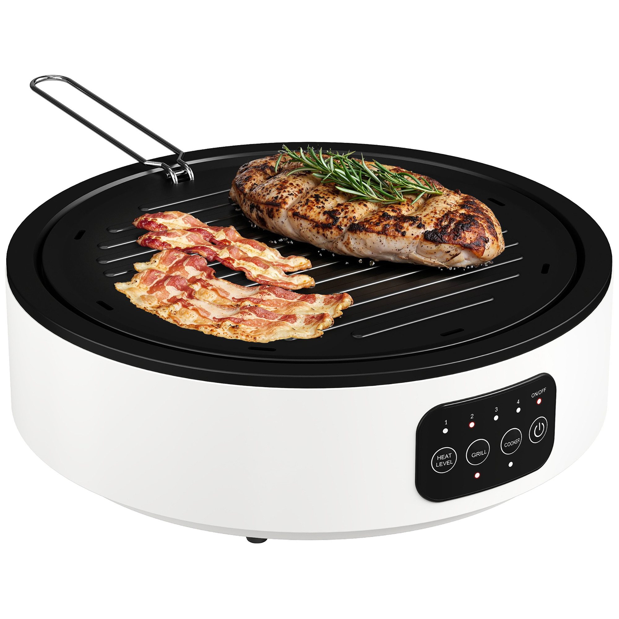 BlingBin Einzelkochplatte 2000W Infrarot-Einzelkochplatte Glaskeramikkochfeld mit Grillplatte, 2 Mode, LED-Touch-Steuerung, 36 cm Herdplatte mit 4 Heizstufen