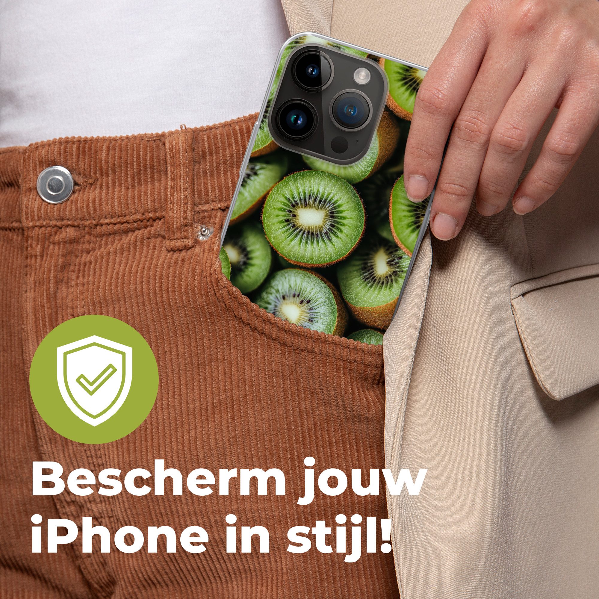 MuchoWow Handyhülle für Apple iPhone 14 Pro Kiwi - Obst - Grün, Smartphone-Bumper, Print, Handy Schutzhülle Dünn